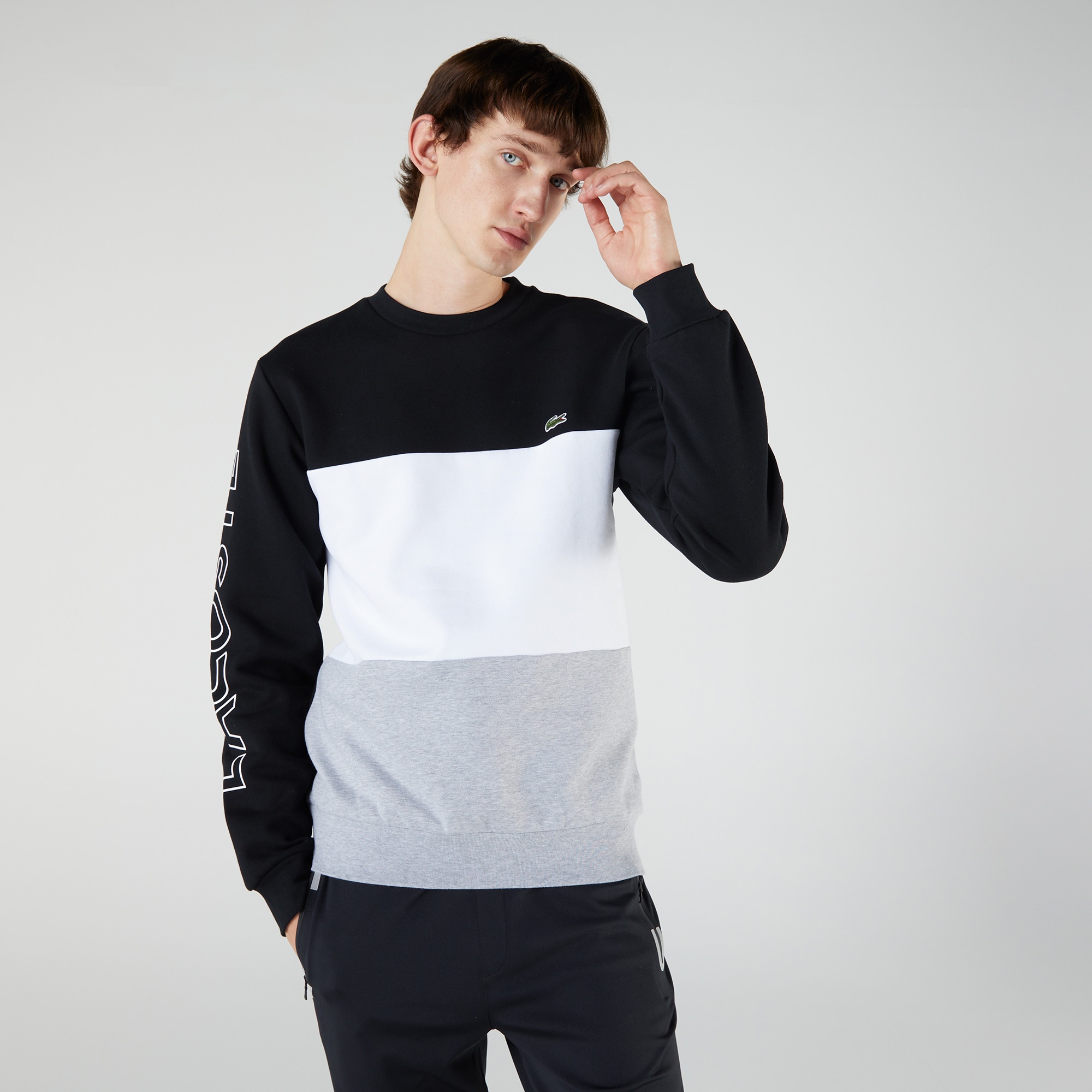 Lacoste Erkek Classic Fit Bisiklet Yaka Renk Bloklu Siyah Sweatshirt