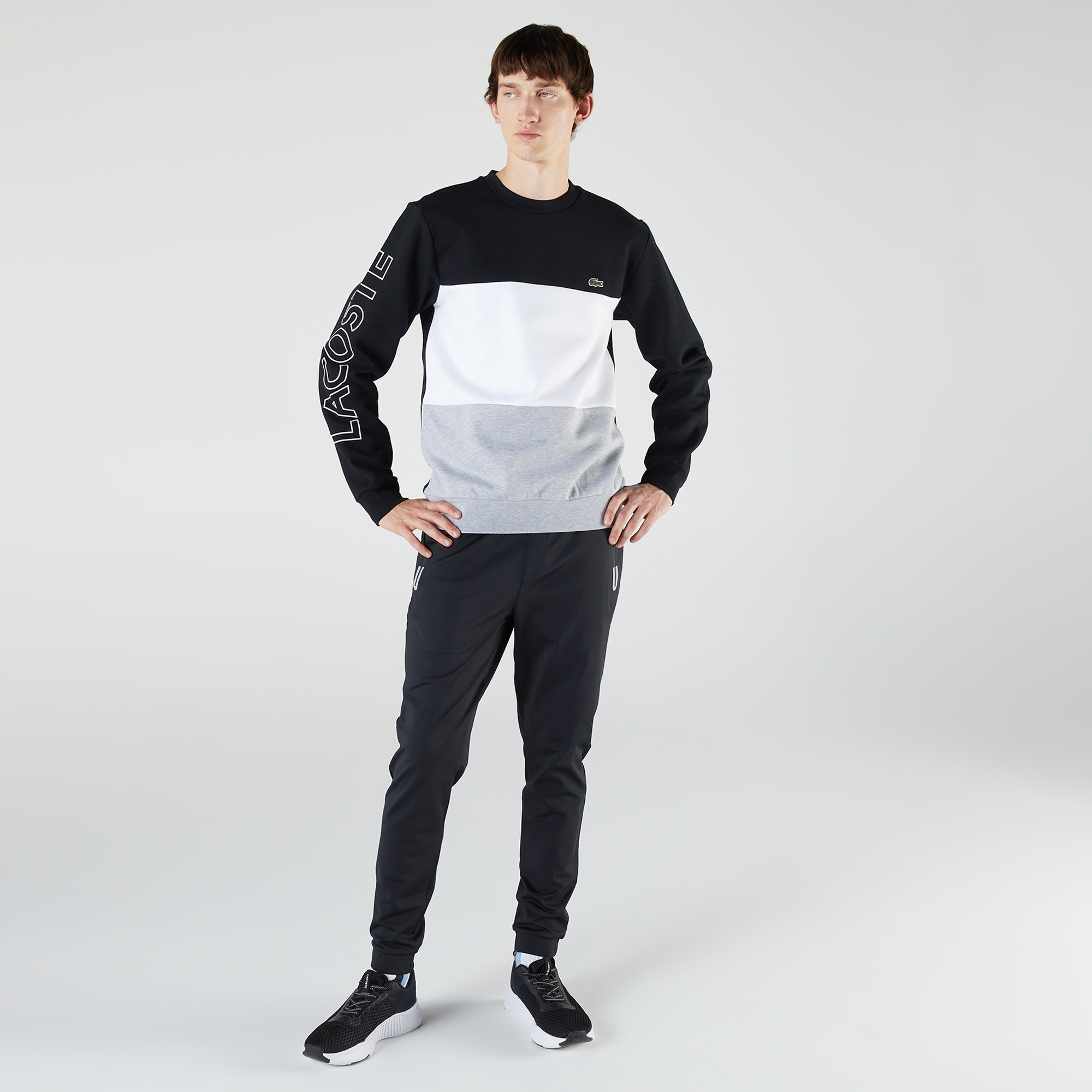 Lacoste Erkek Classic Fit Bisiklet Yaka Renk Bloklu Siyah Sweatshirt