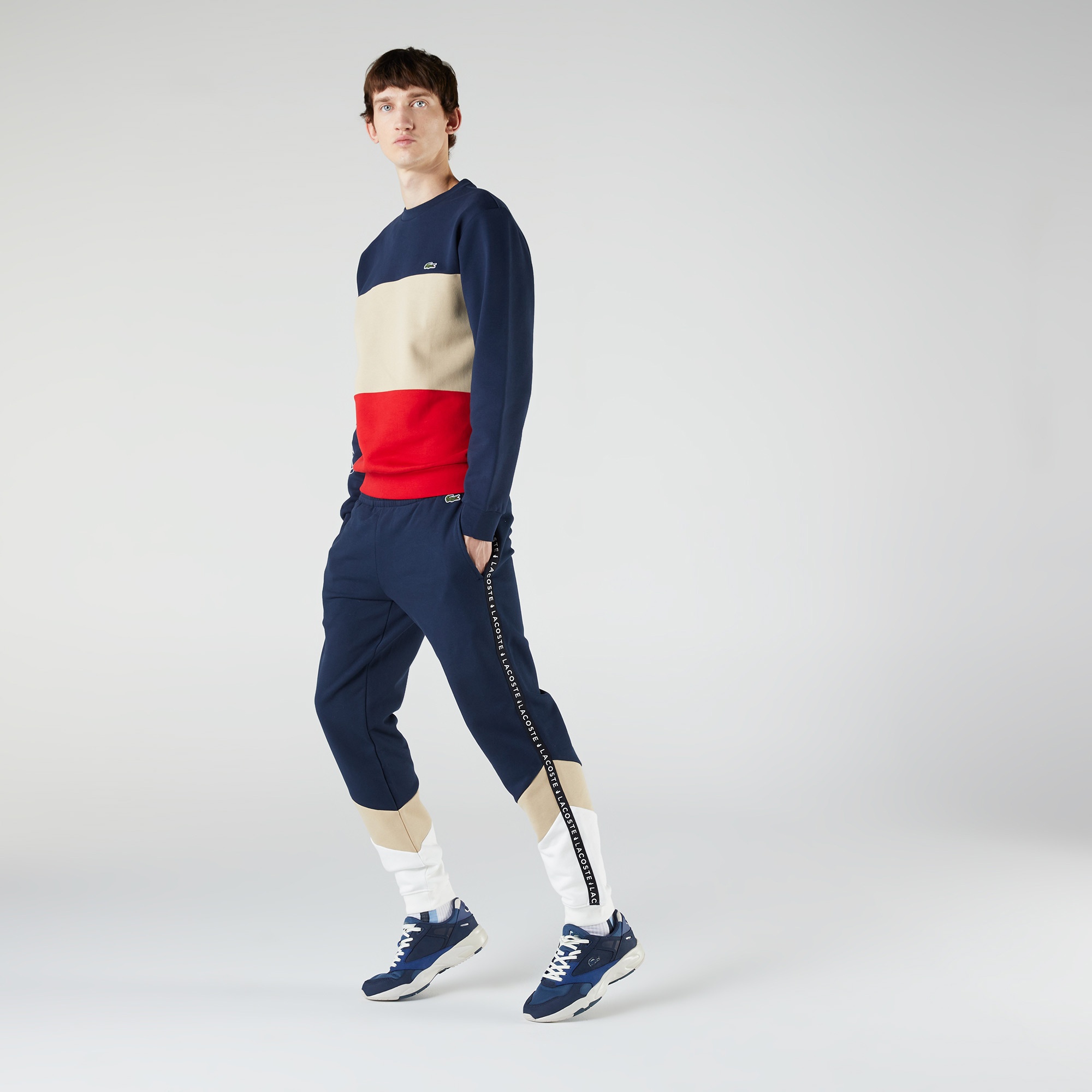 Lacoste SPORT Erkek Tappered Fit Renk Bloklu Baskılı Lacivert Eşofman Altı