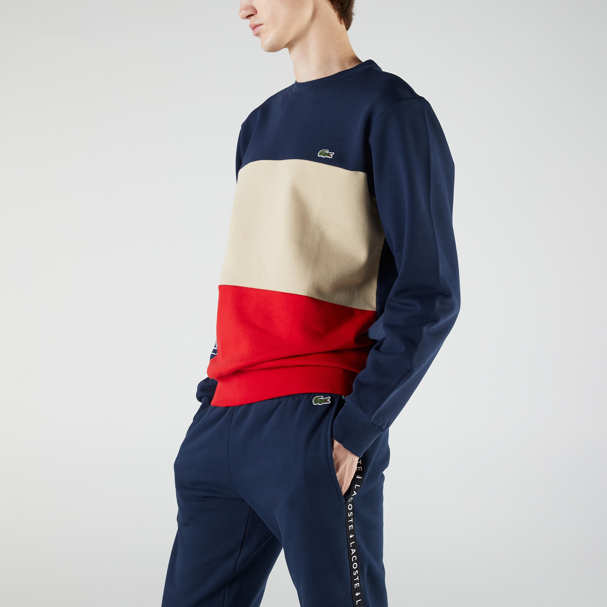 Lacoste SPORT Erkek Tappered Fit Renk Bloklu Baskılı Lacivert Eşofman Altı