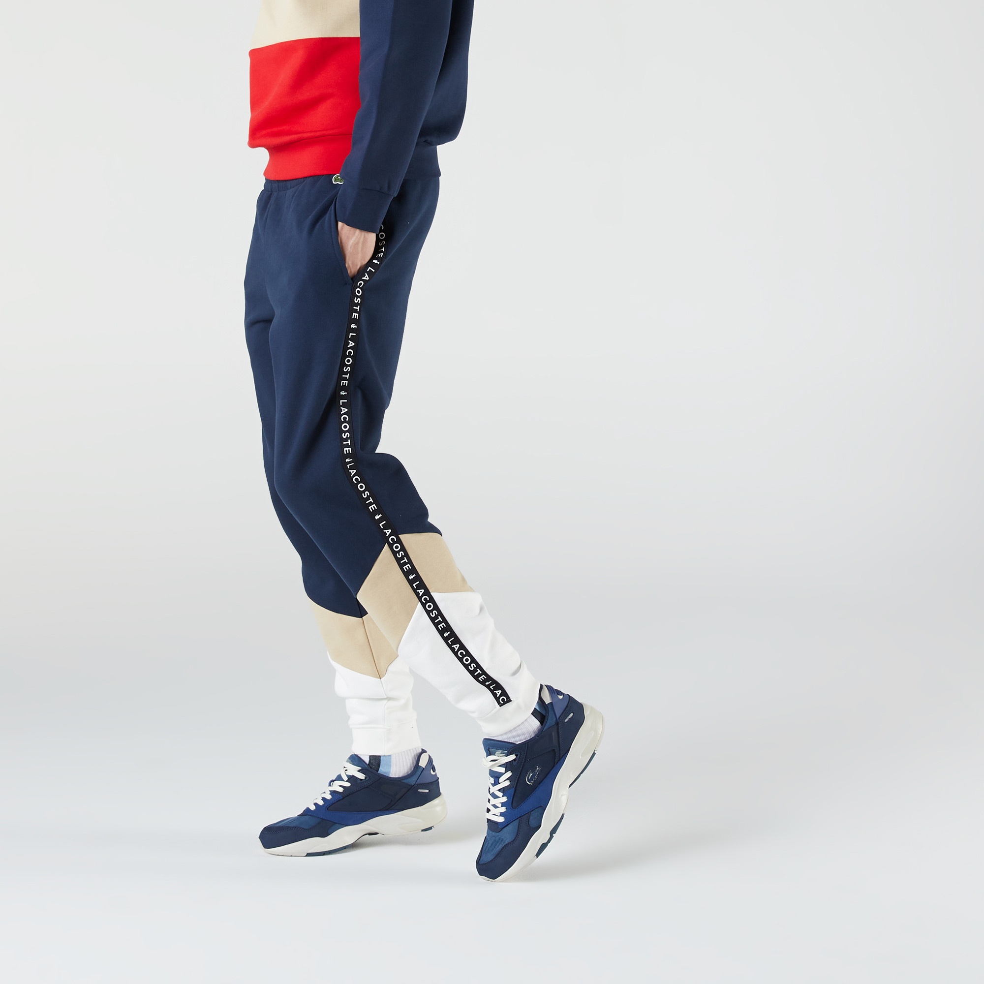 Lacoste SPORT Erkek Tappered Fit Renk Bloklu Baskılı Lacivert Eşofman Altı