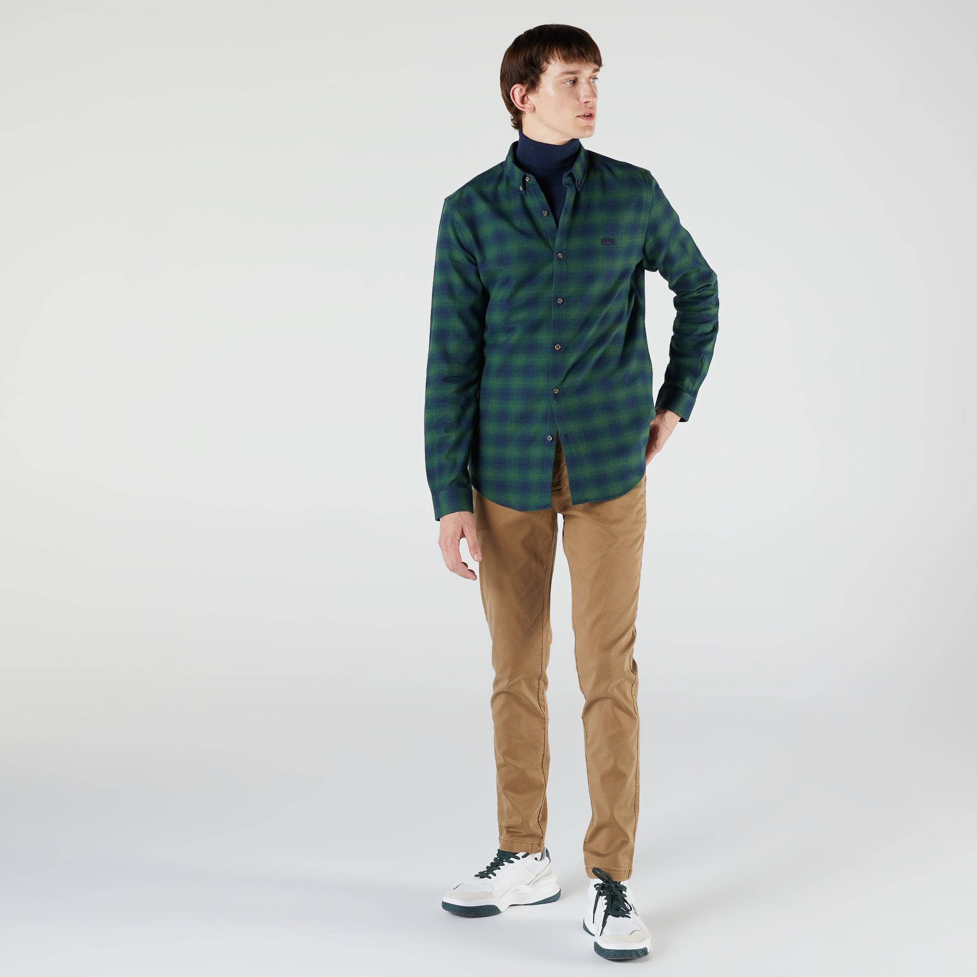 Lacoste Erkek Slim Fit Ekose Yeşil Gömlek