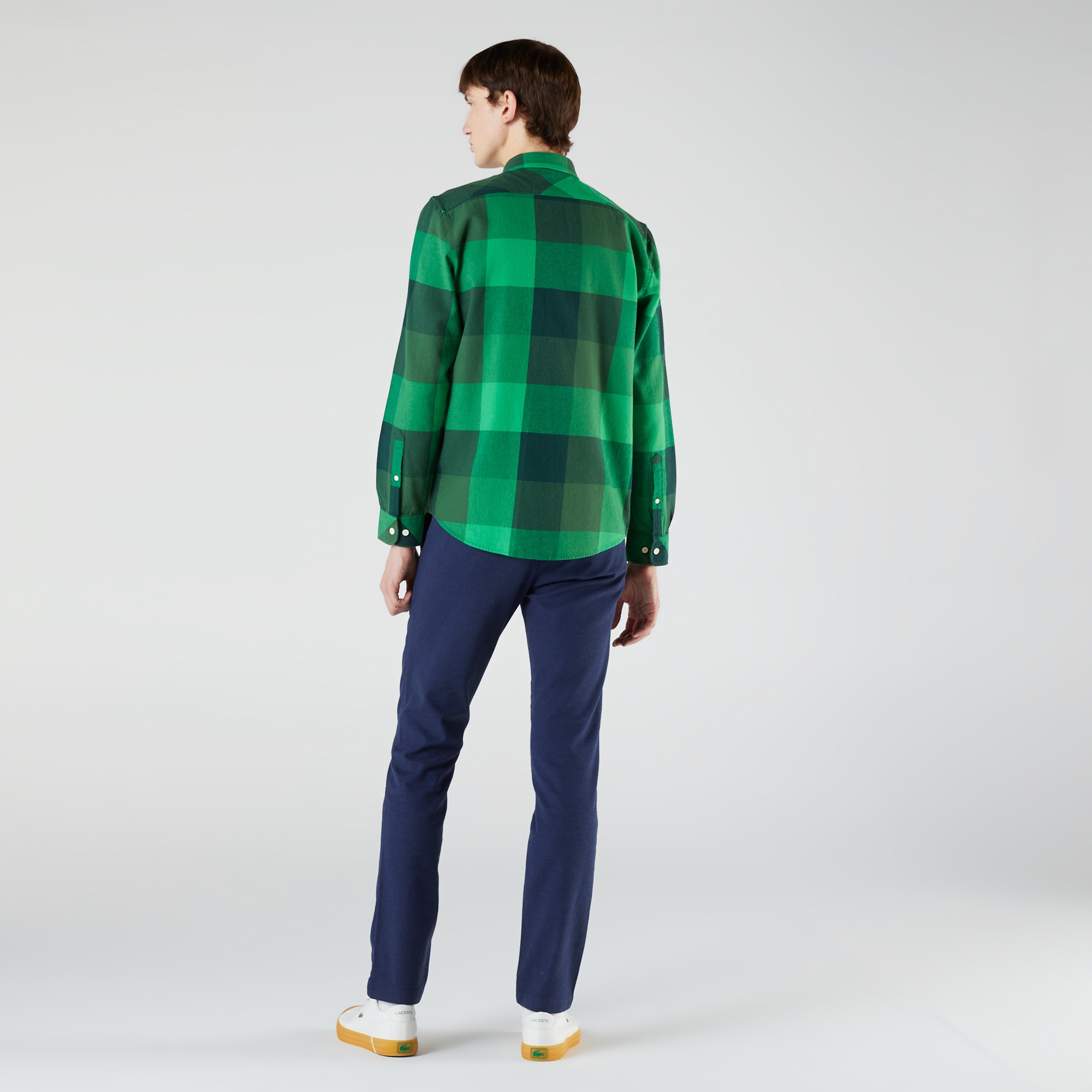 Lacoste L!VE Unisex Regular Fit Ekose Yeşil Gömlek