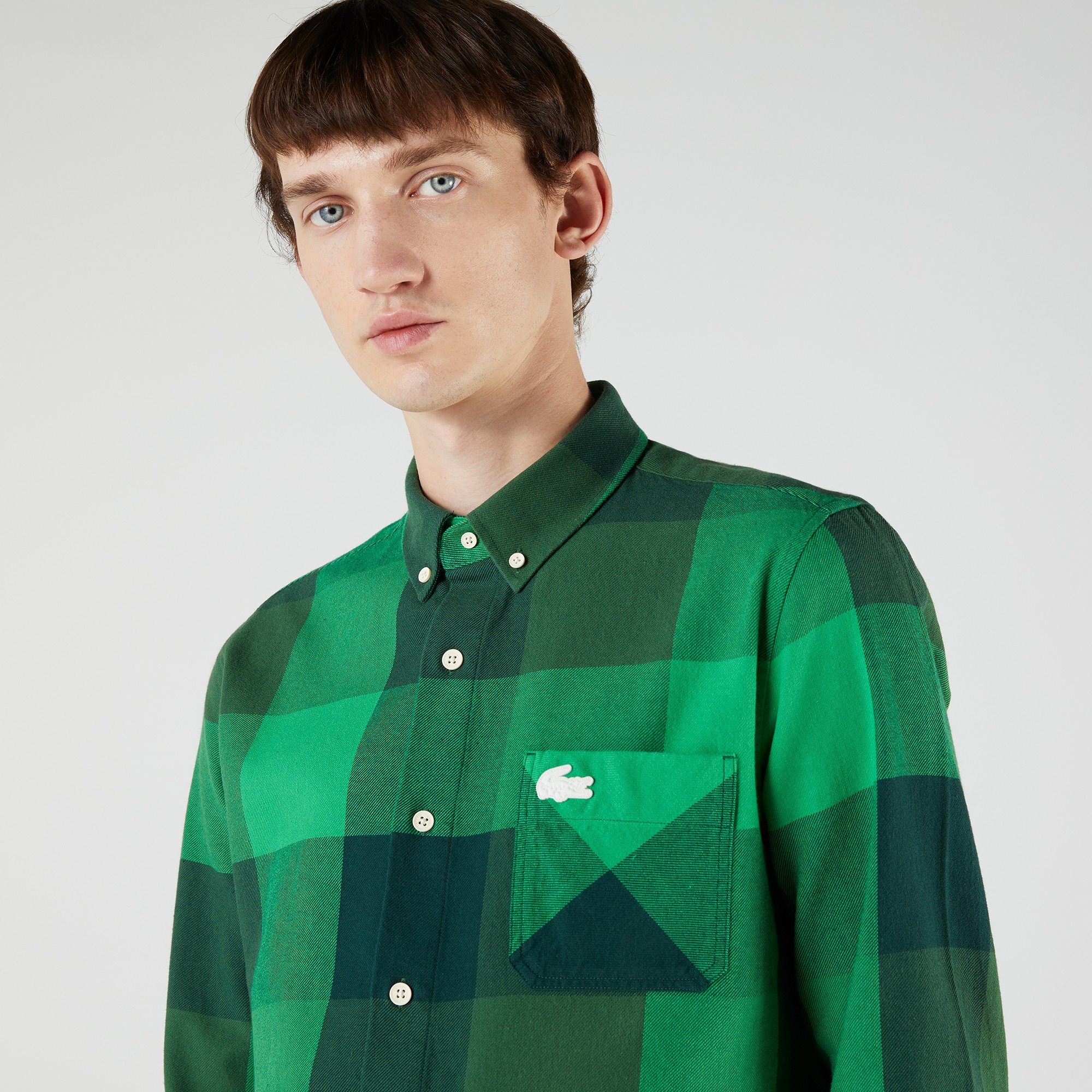 Lacoste L!VE Unisex Regular Fit Ekose Yeşil Gömlek