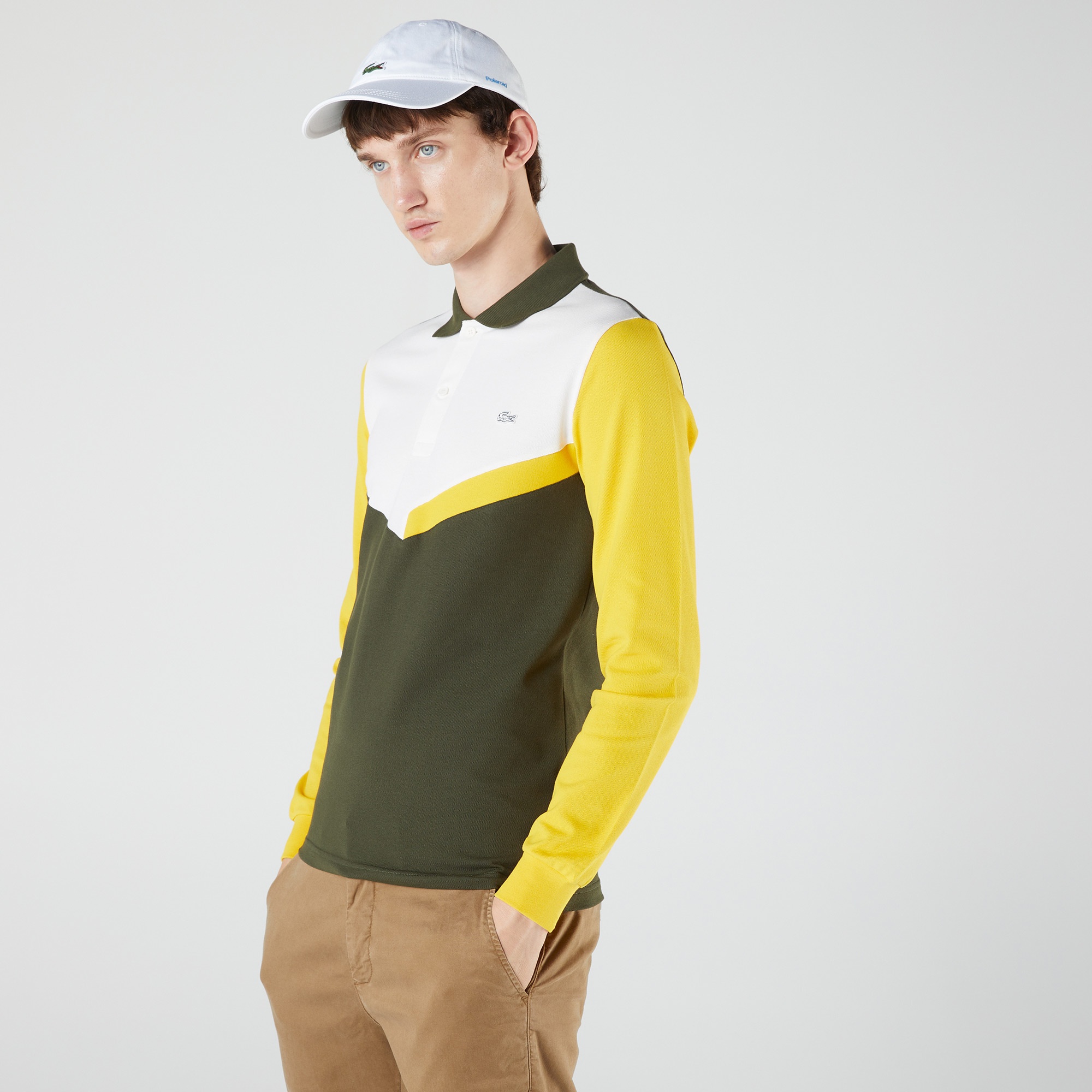 Lacoste Erkek Slim Fit Uzun Kollu Renk Bloklu Haki Polo