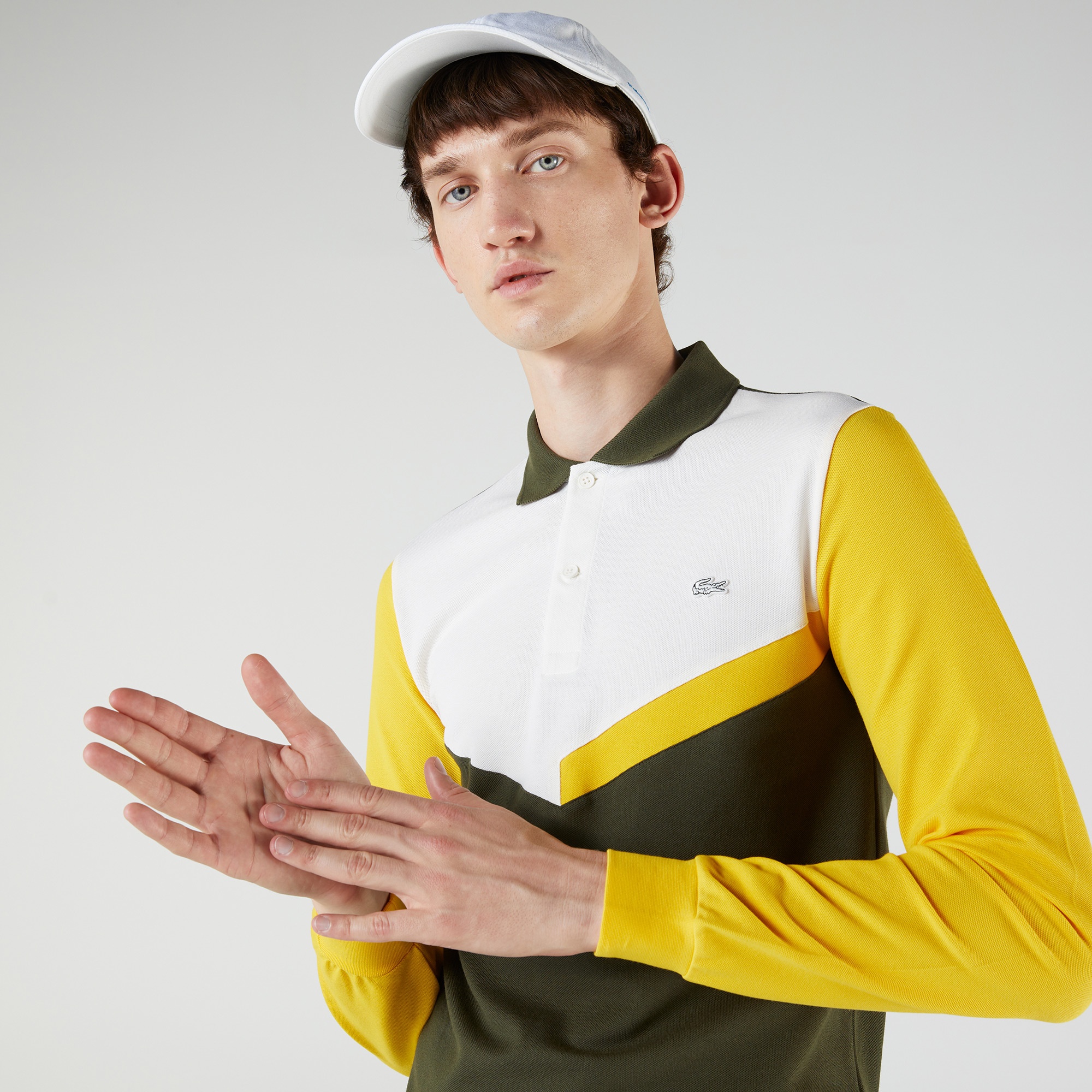 Lacoste Erkek Slim Fit Uzun Kollu Renk Bloklu Haki Polo