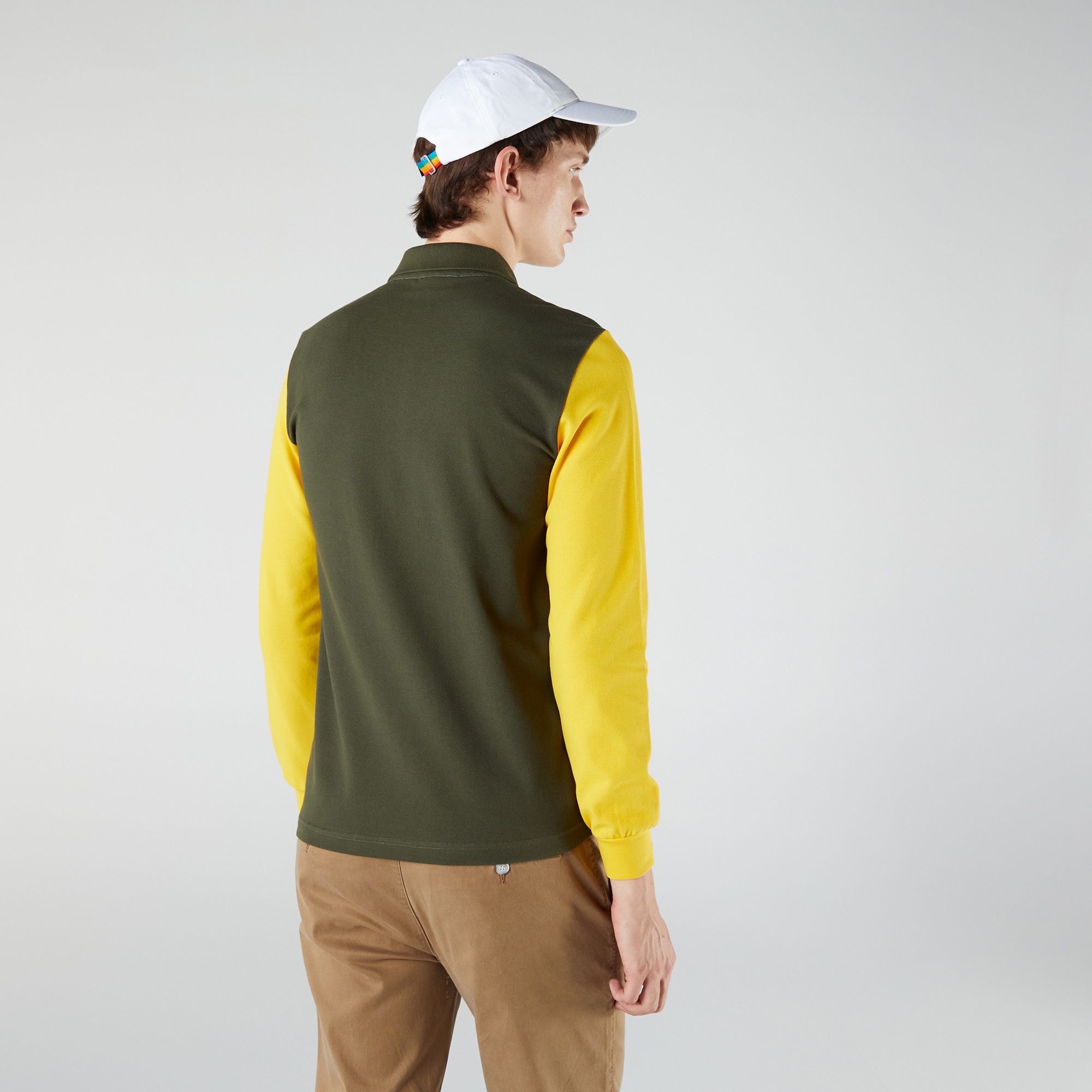 Lacoste Erkek Slim Fit Uzun Kollu Renk Bloklu Haki Polo