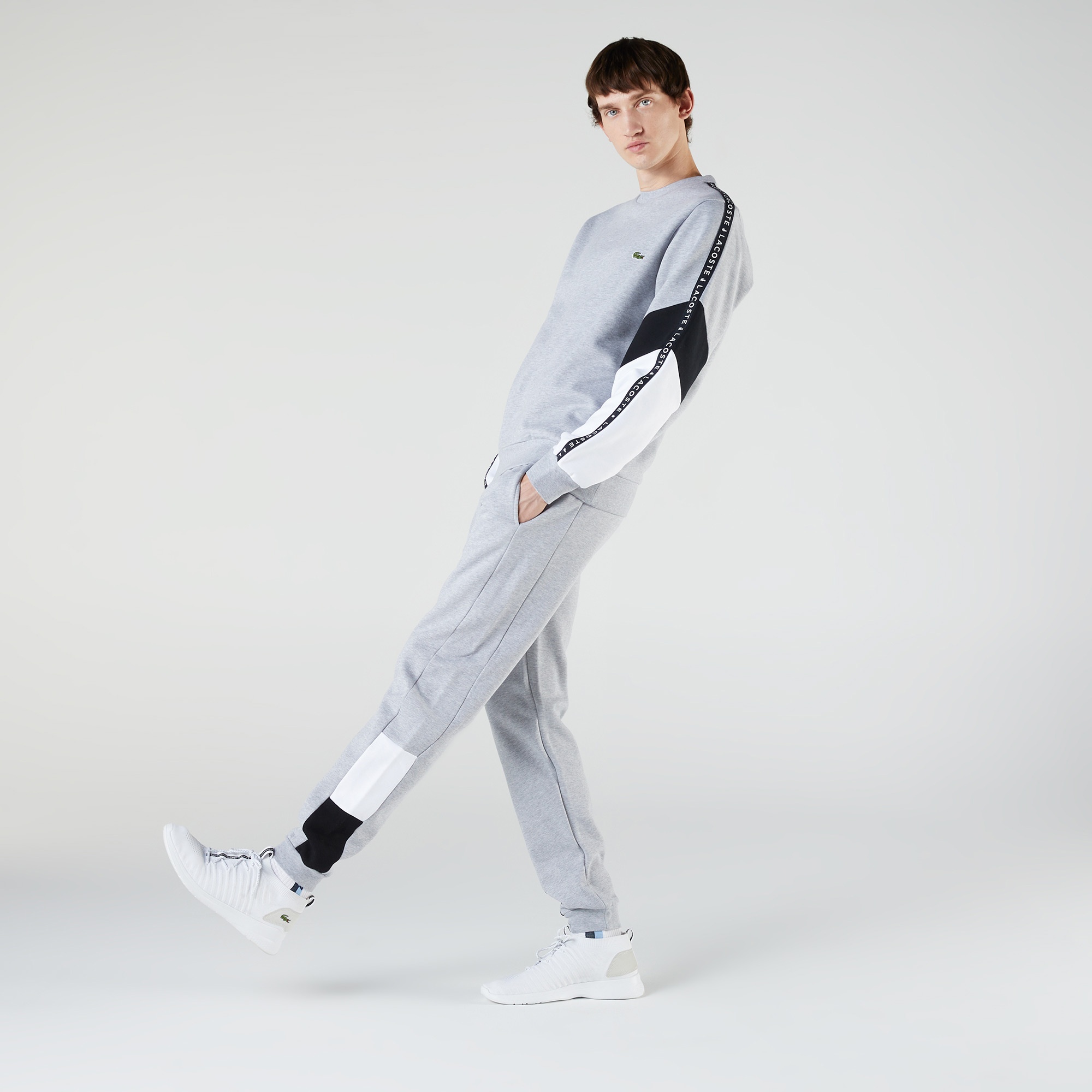 Lacoste Erkek Classic Fit Bisiklet Yaka Renk Bloklu Gri Sweatshirt