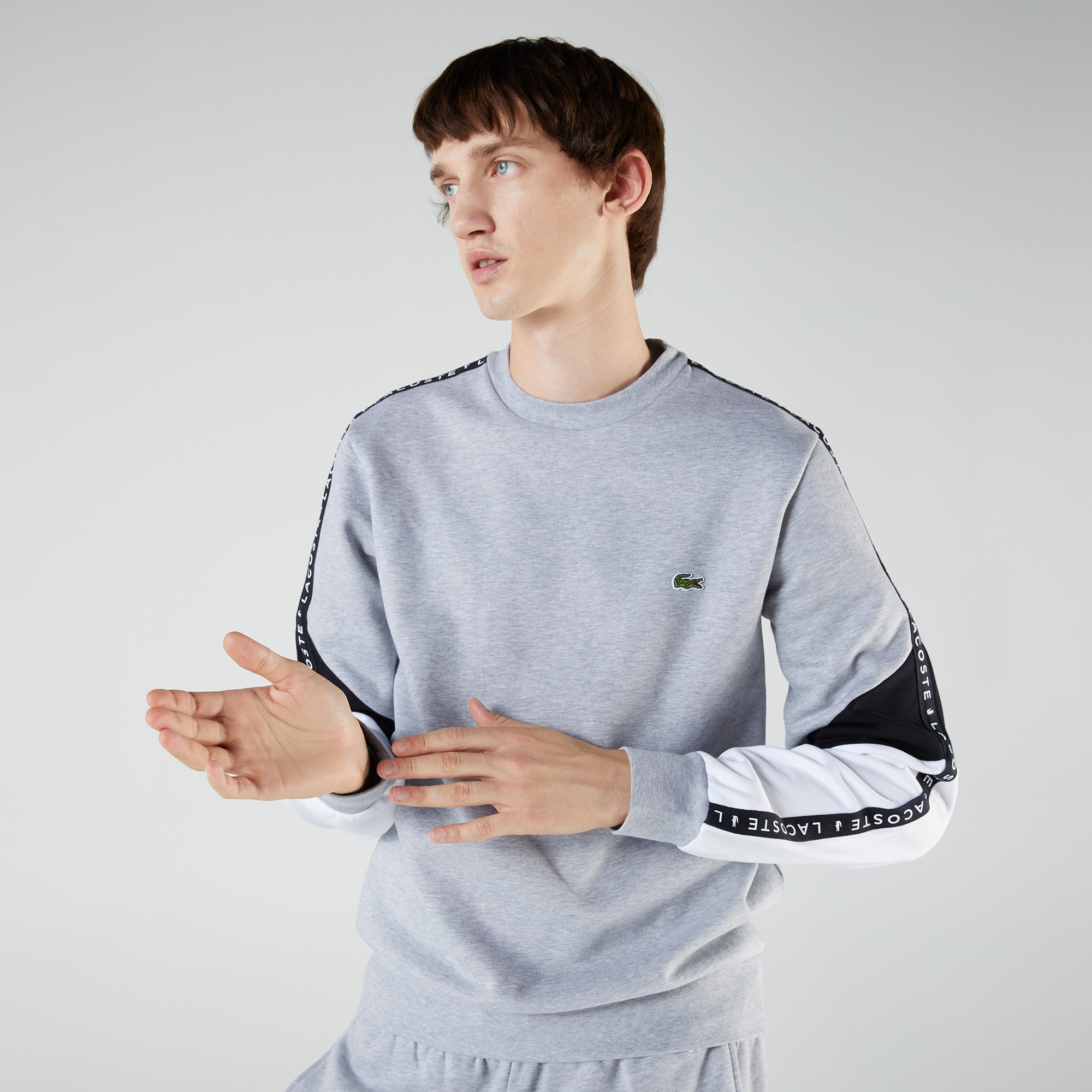 Lacoste Erkek Classic Fit Bisiklet Yaka Renk Bloklu Gri Sweatshirt