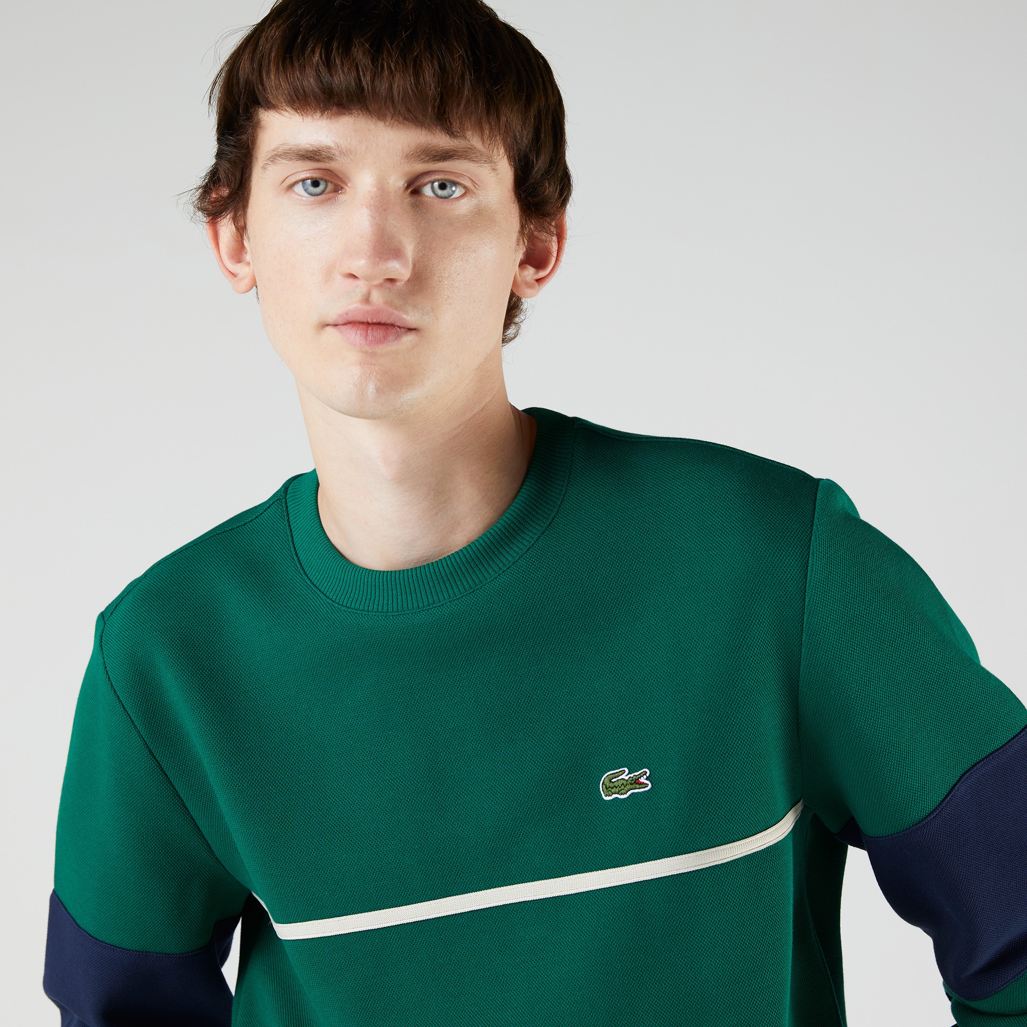 Lacoste Heritage Erkek Classic Fit Bisiklet Yaka Renk Bloklu Yeşil Sweatshirt