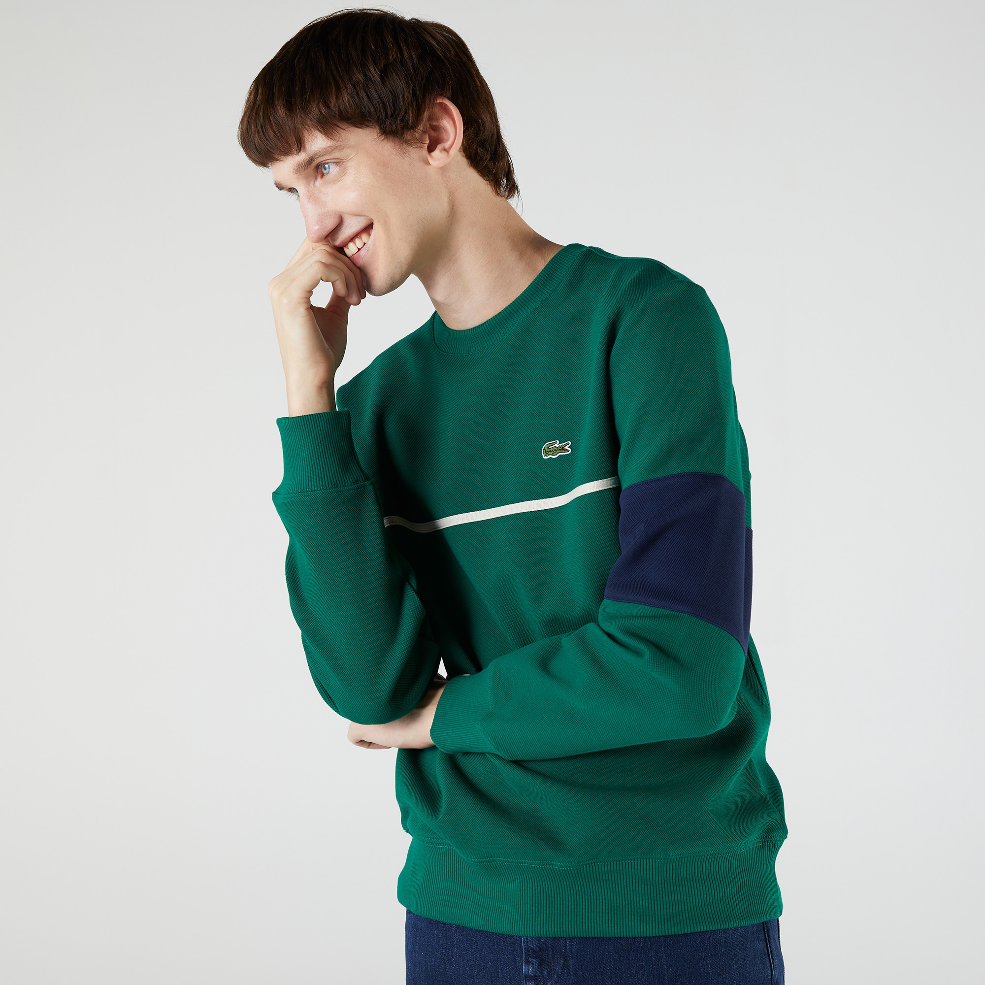 Lacoste Heritage Erkek Classic Fit Bisiklet Yaka Renk Bloklu Yeşil Sweatshirt