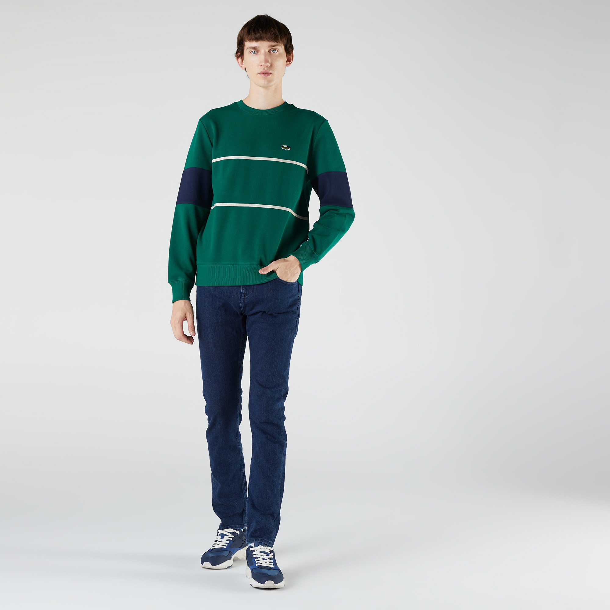 Lacoste Heritage Erkek Classic Fit Bisiklet Yaka Renk Bloklu Yeşil Sweatshirt