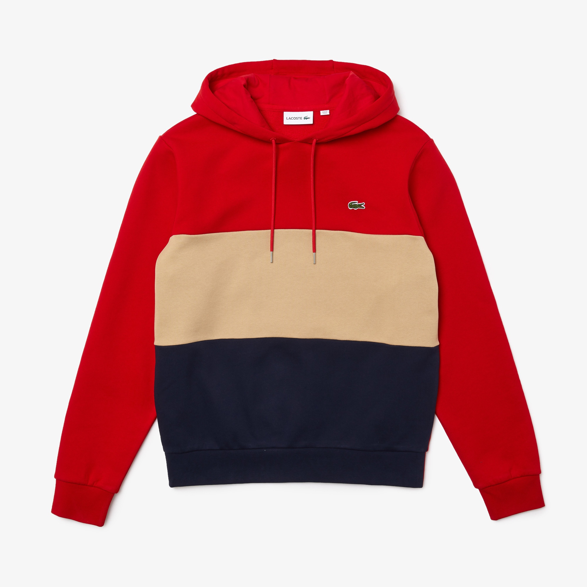 Lacoste Erkek Classic Fit Kapüşonlu Renk Bloklu Kırmızı Sweatshirt