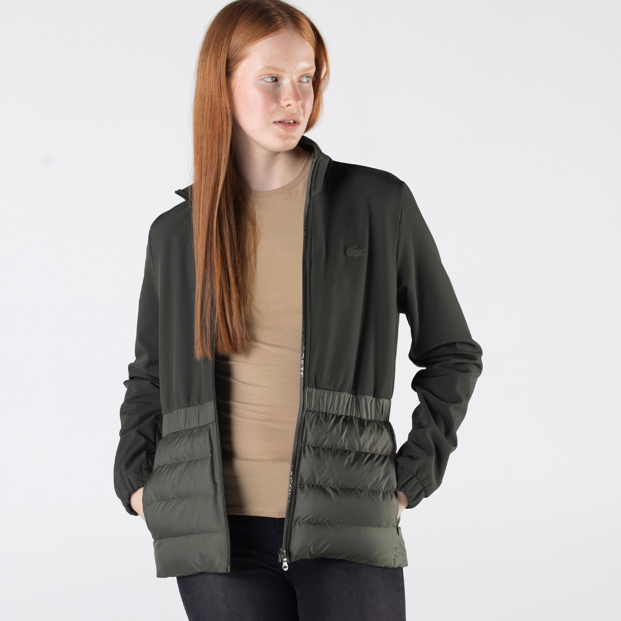 Lacoste Kadın Dik Yaka Kapitone Yeşil Mont