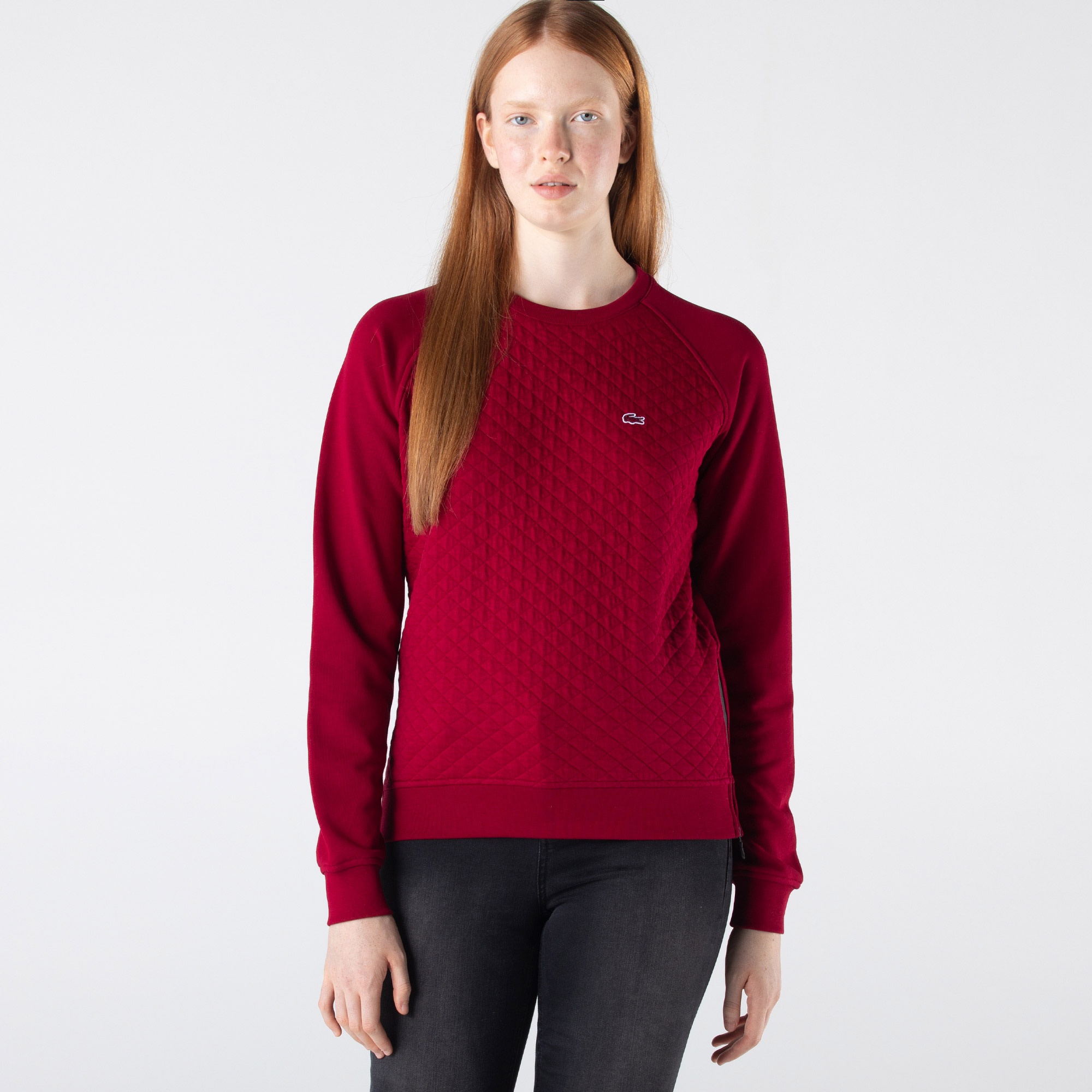 Lacoste Kadın Regular Fit Bisiklet Yaka Desenli Bordo Sweatshirt