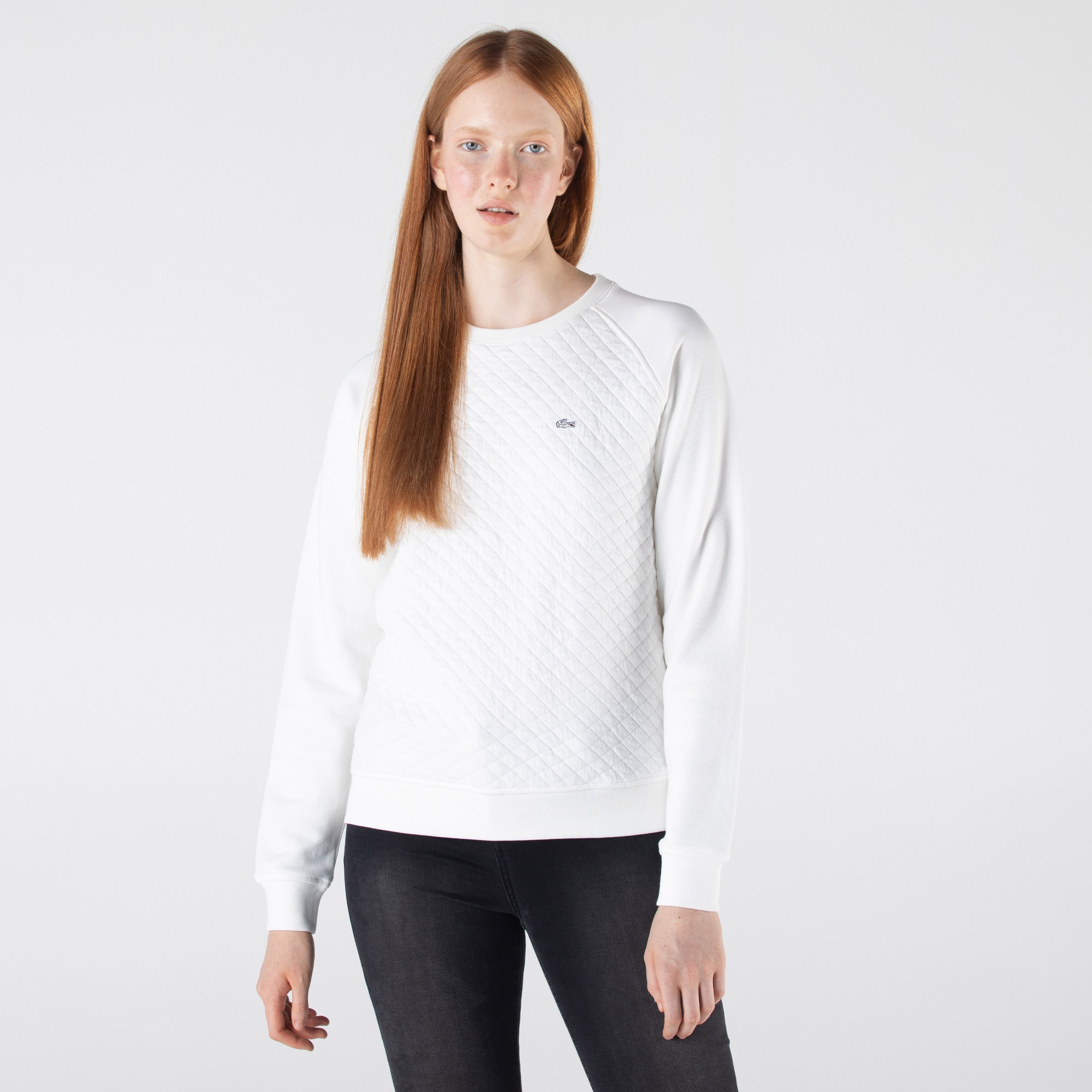 Lacoste Kadın Regular Fit Bisiklet Yaka Desenli Ekru Sweatshirt