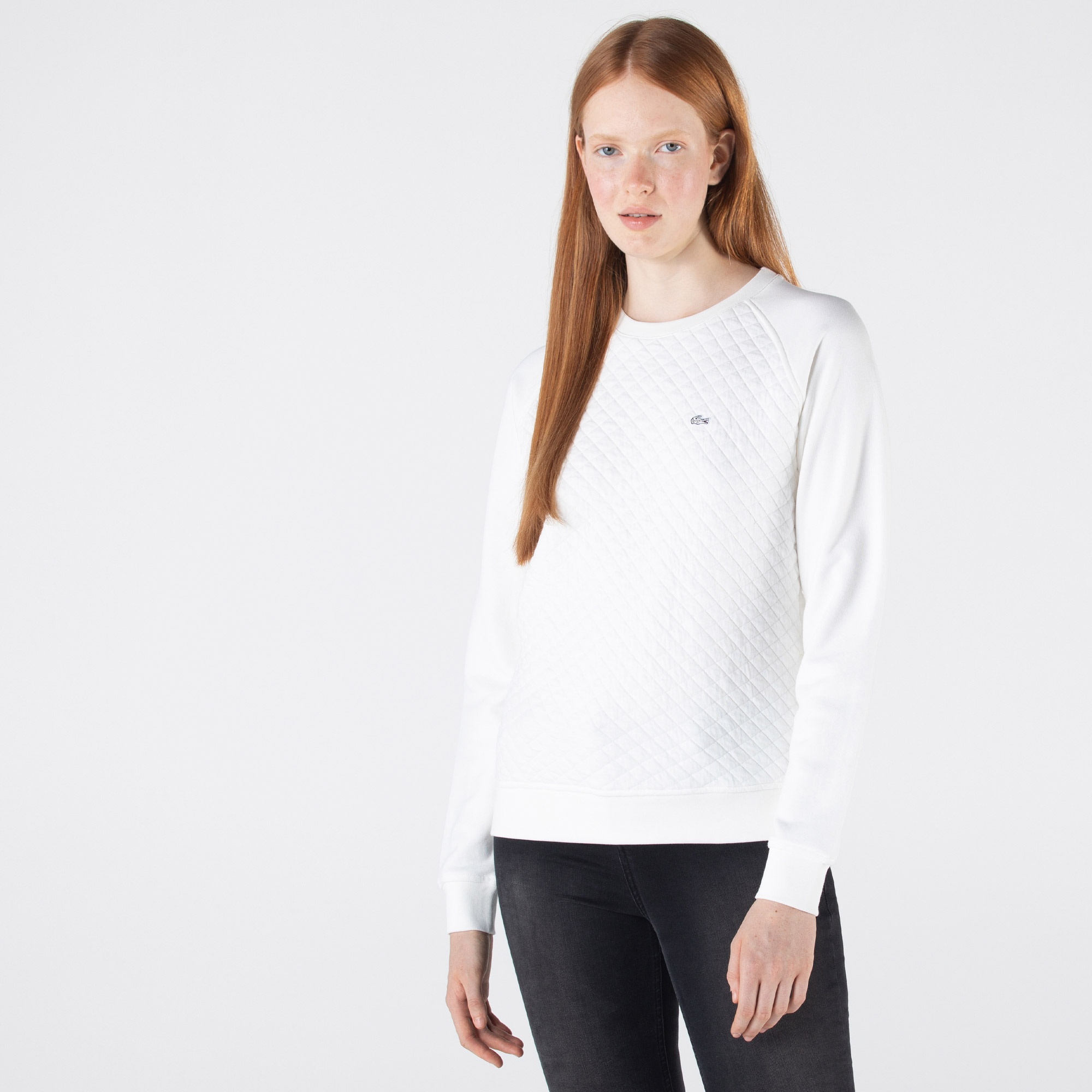 Lacoste Kadın Regular Fit Bisiklet Yaka Desenli Ekru Sweatshirt
