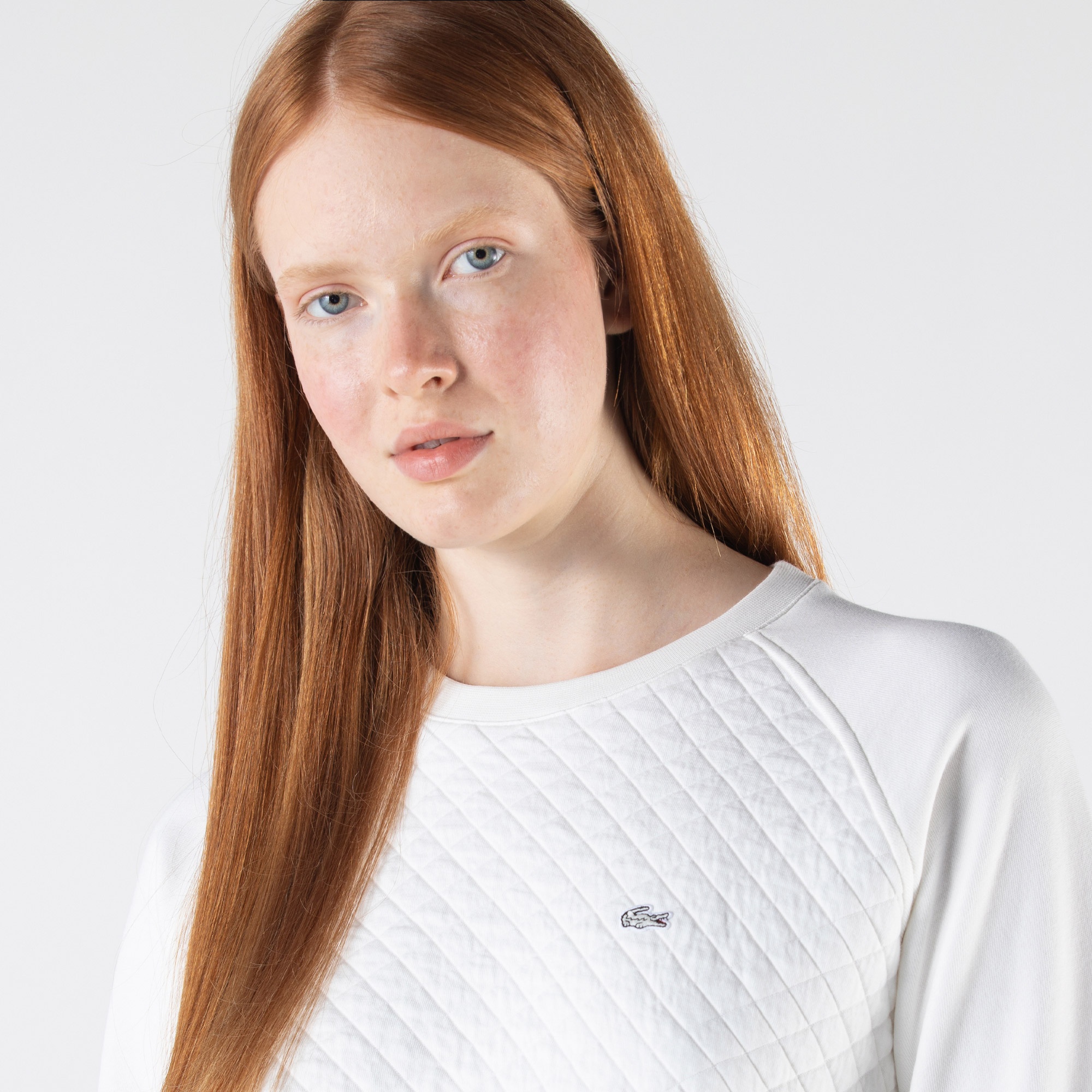 Lacoste Kadın Regular Fit Bisiklet Yaka Desenli Ekru Sweatshirt