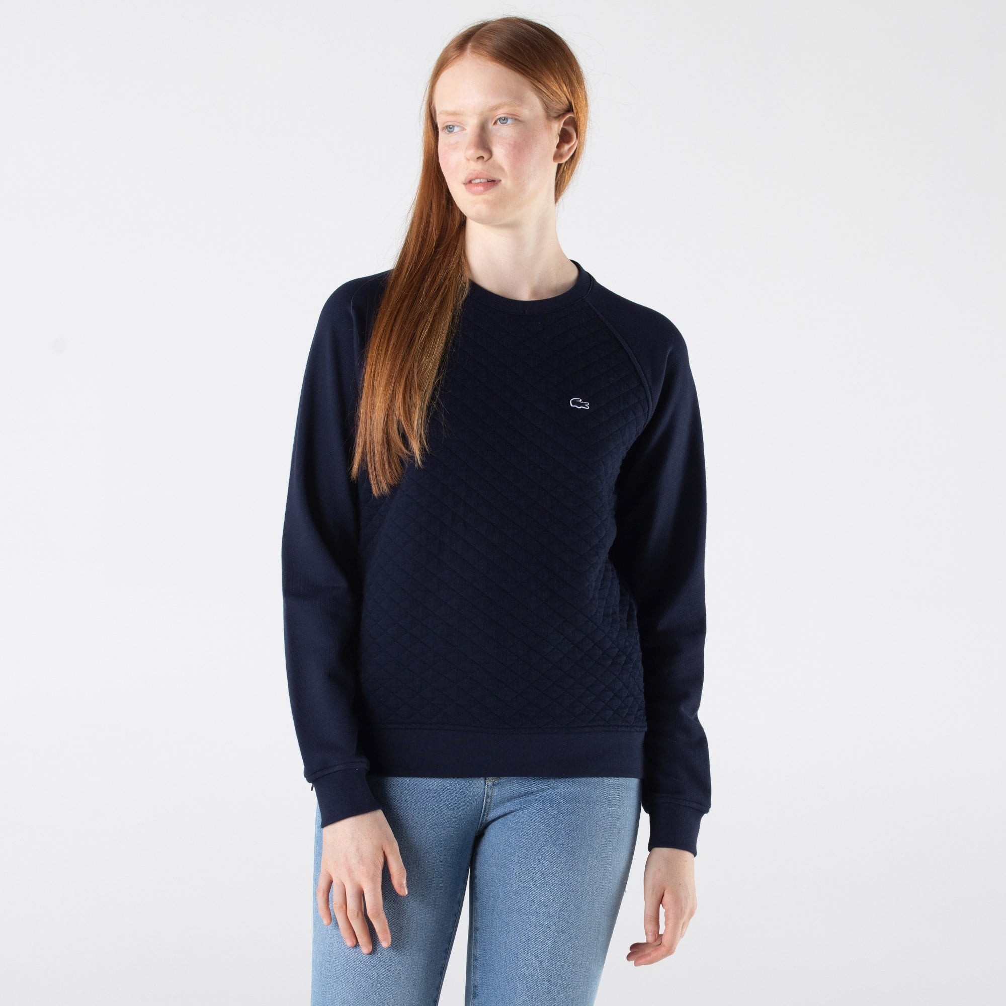 Lacoste Kadın Regular Fit Bisiklet Yaka Desenli Lacivert Sweatshirt