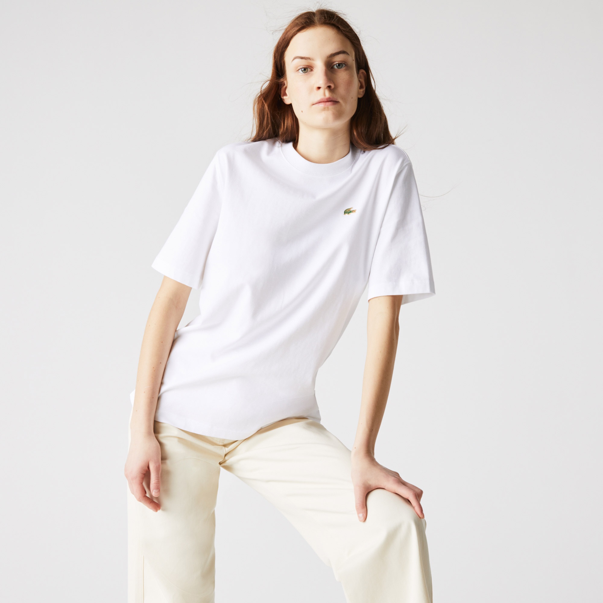 Lacoste L!VE Unisex Relaxed Fit Bisiklet Yaka Beyaz T-Shirt