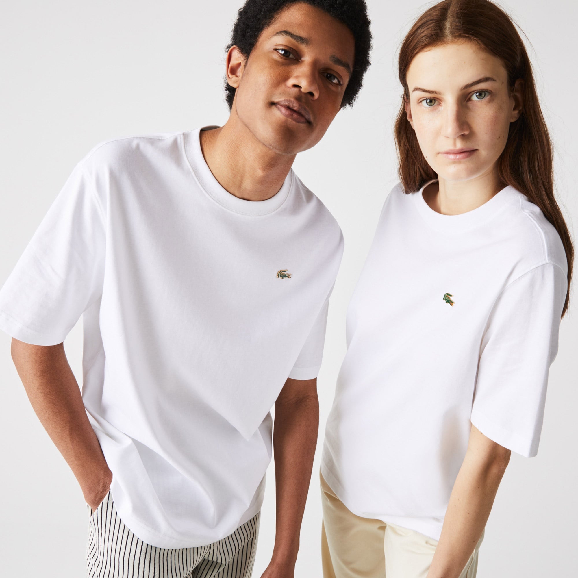 Lacoste L!VE Unisex Relaxed Fit Bisiklet Yaka Beyaz T-Shirt