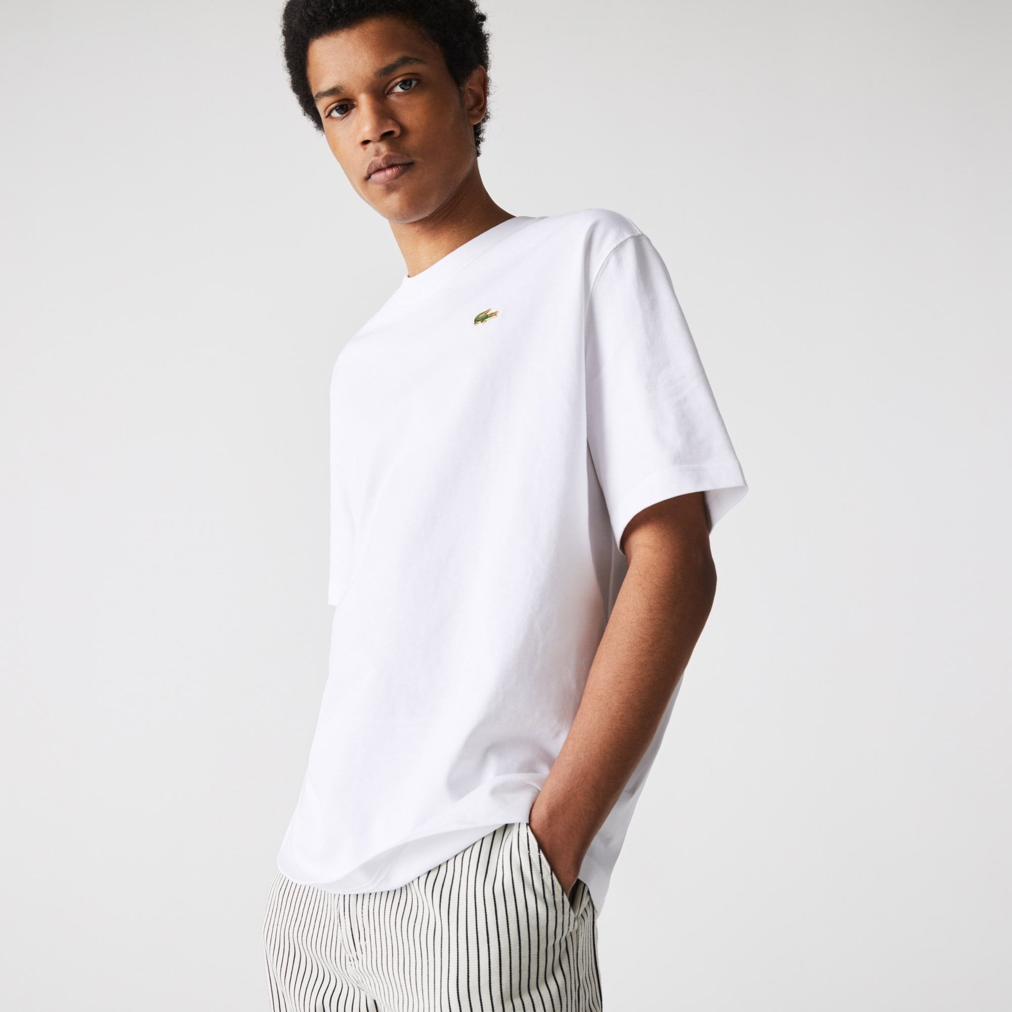 Lacoste L!VE Unisex Relaxed Fit Bisiklet Yaka Beyaz T-Shirt