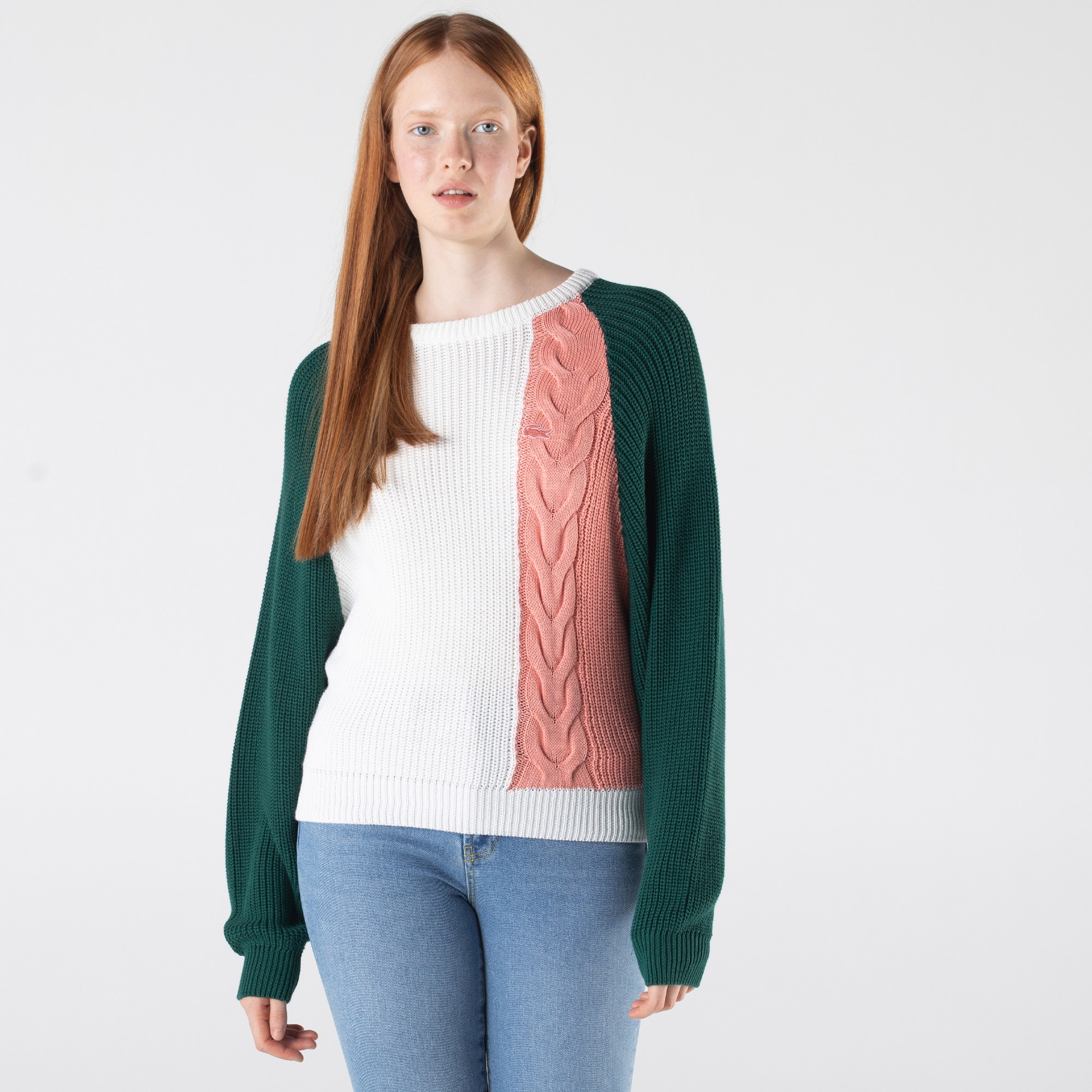 Lacoste Kadın Bisiklet Yaka Renk Bloklu Renkli Kazak