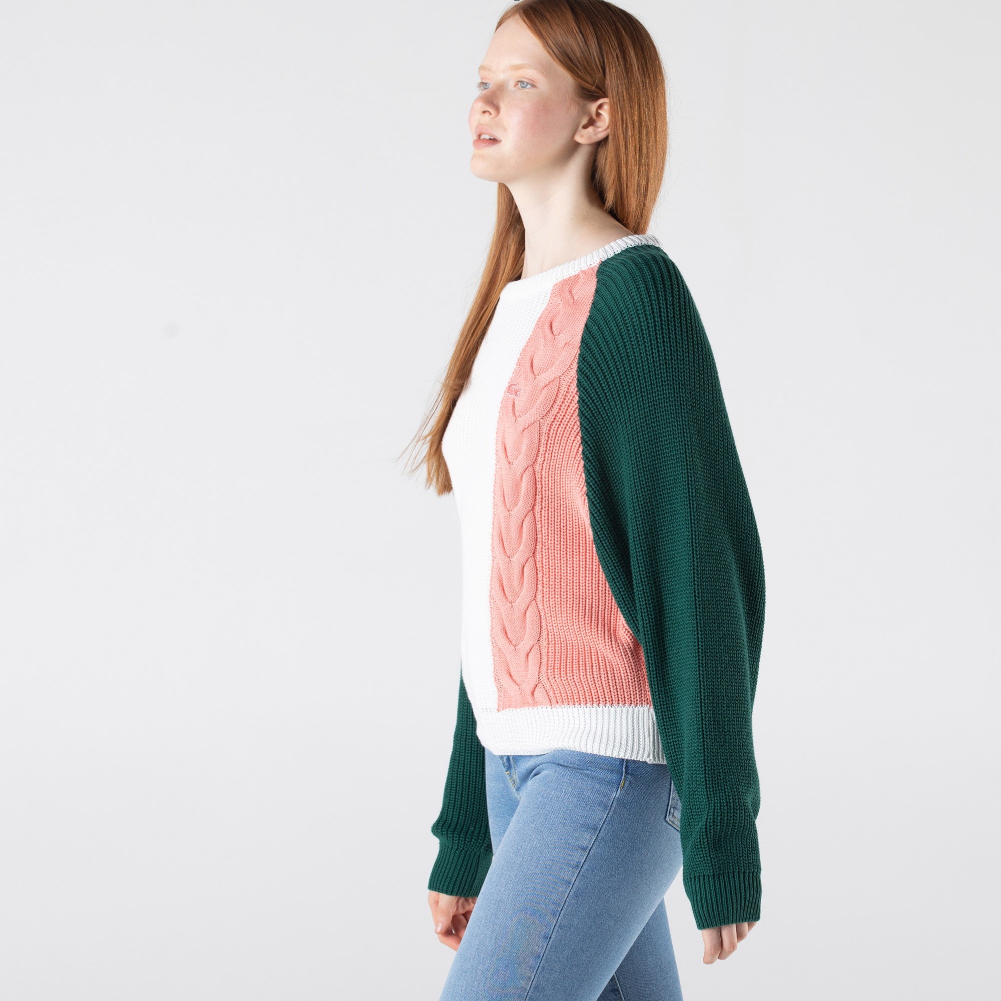 Lacoste Kadın Bisiklet Yaka Renk Bloklu Renkli Kazak