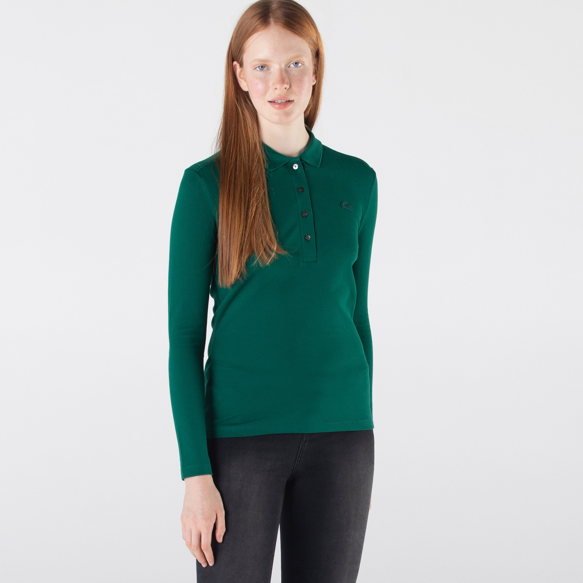 Lacoste Kadın Slim Fit Uzun Kollu Yeşil Polo
