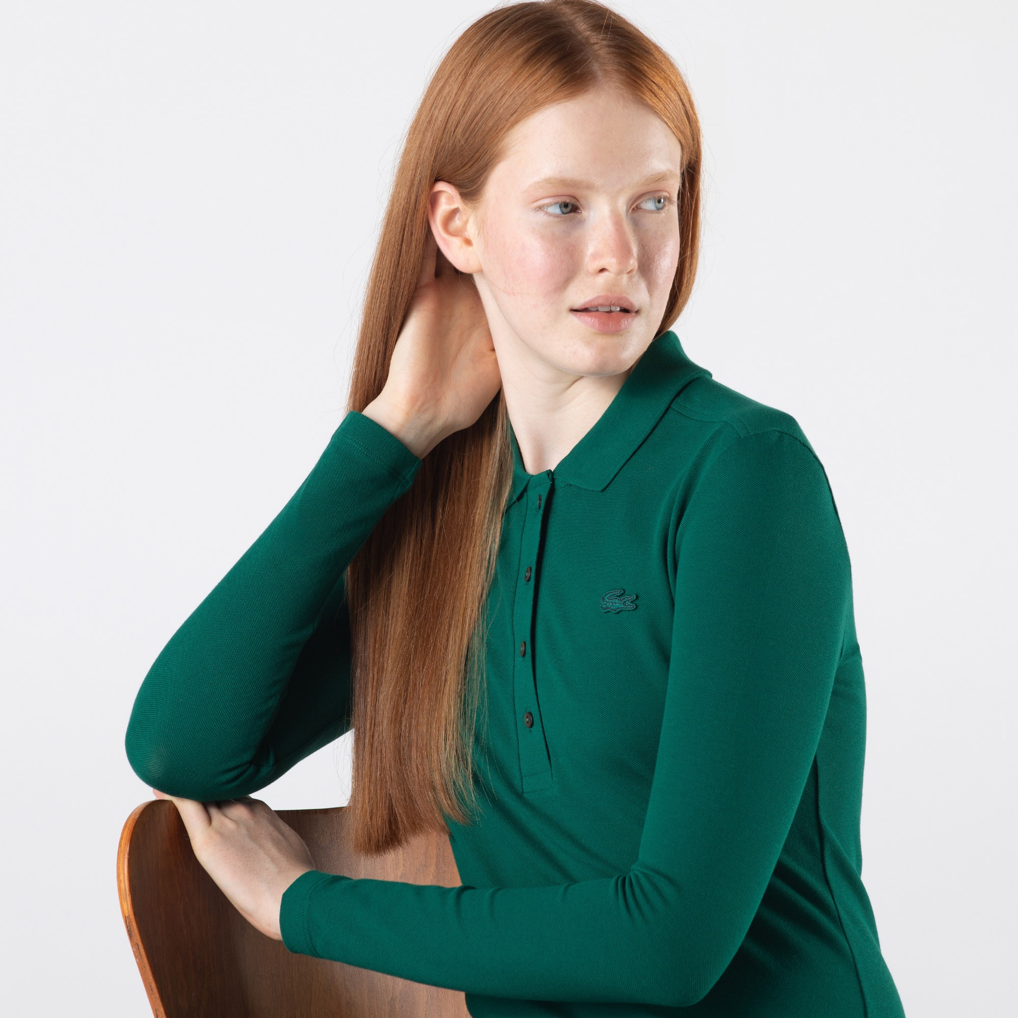 Lacoste Kadın Slim Fit Uzun Kollu Yeşil Polo