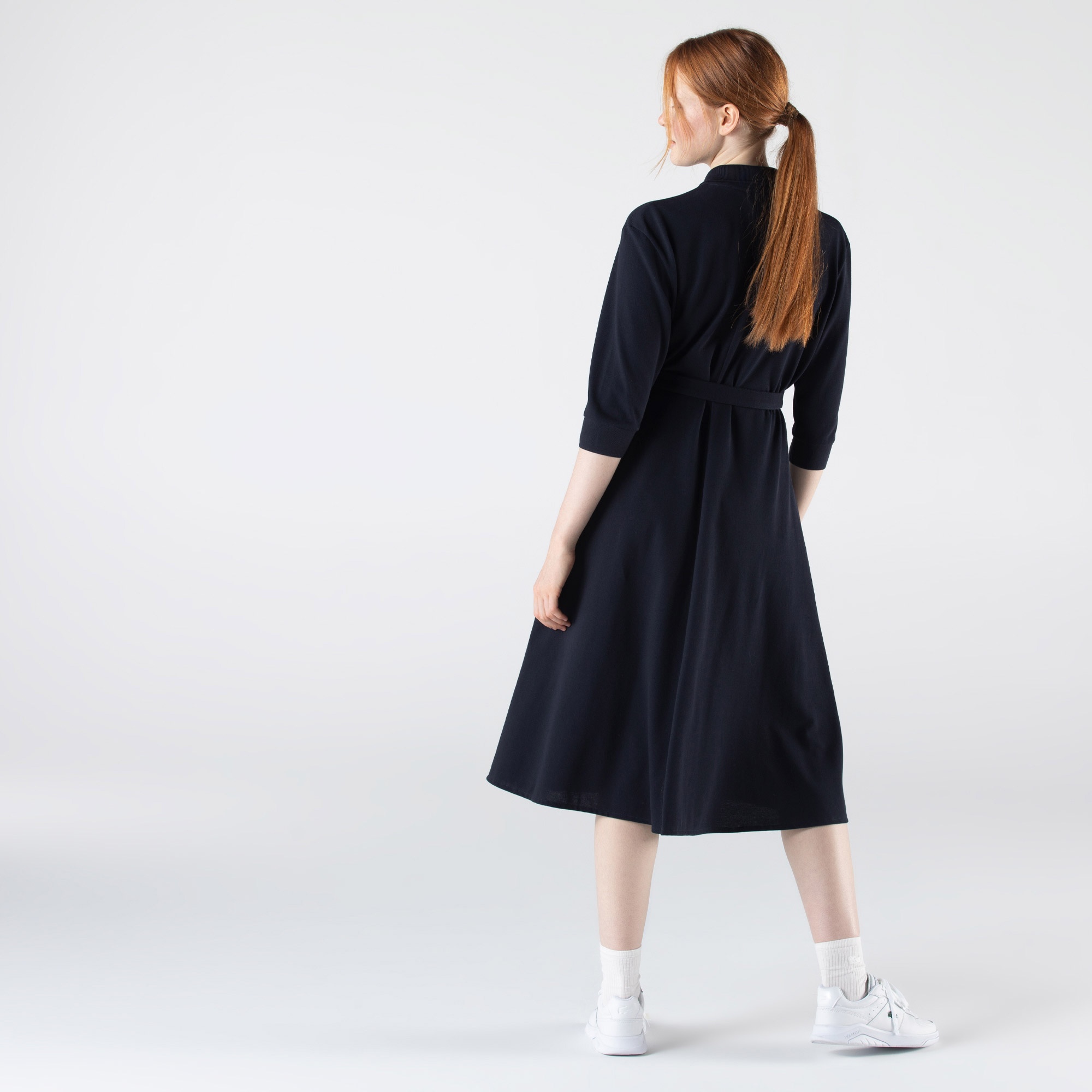 Lacoste Kadın Loose Fit Uzun Kollu Polo Yaka Lacivert Elbise