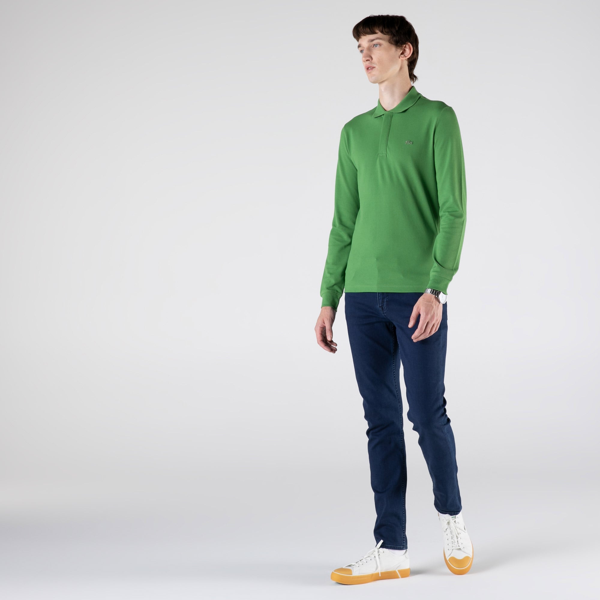 Lacoste Erkek Slim Fit Uzun Kollu Yarım Fermuarlı Haki Polo