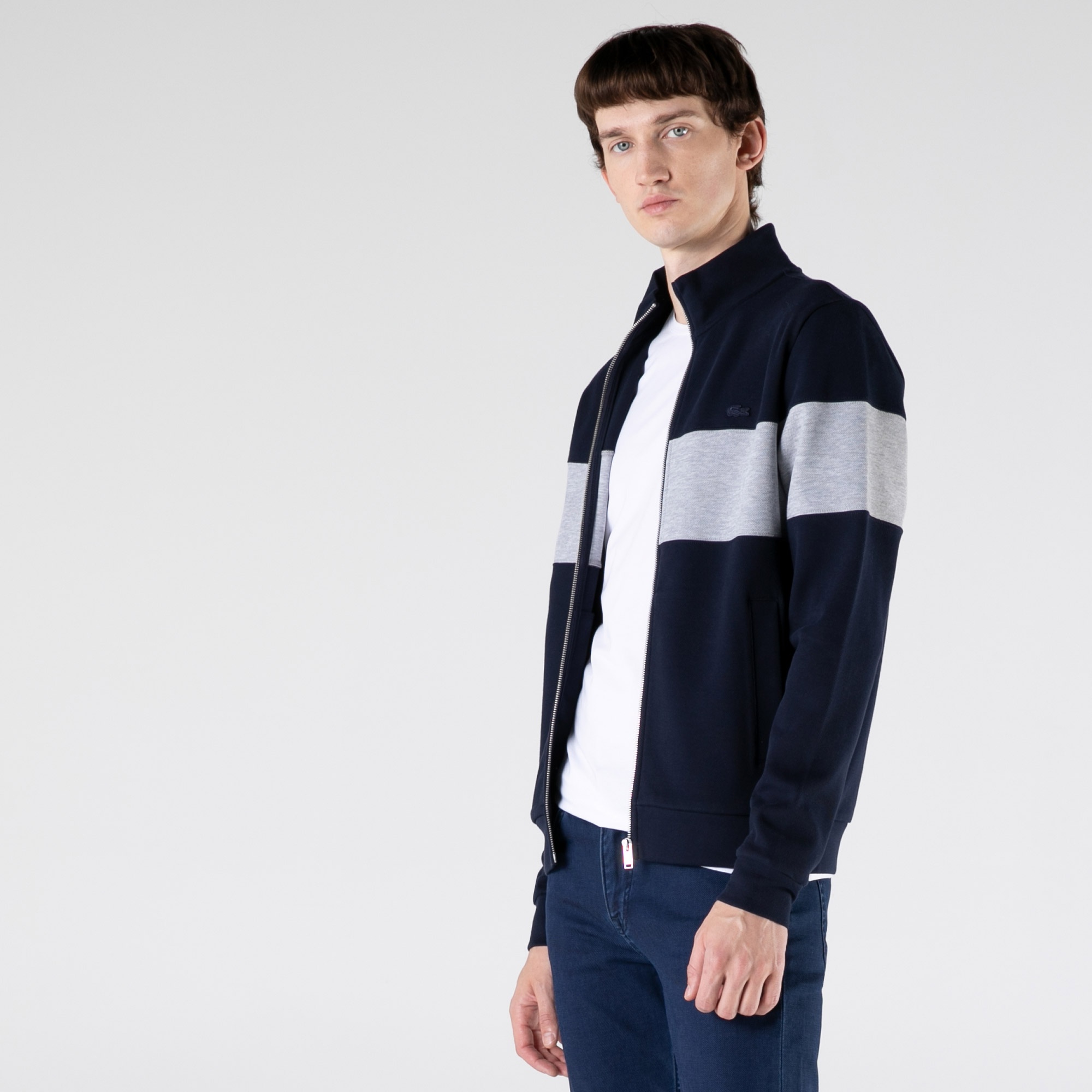 Lacoste Erkek Regular Fit Fermuarlı Renk Bloklu Lacivert Sweatshirt