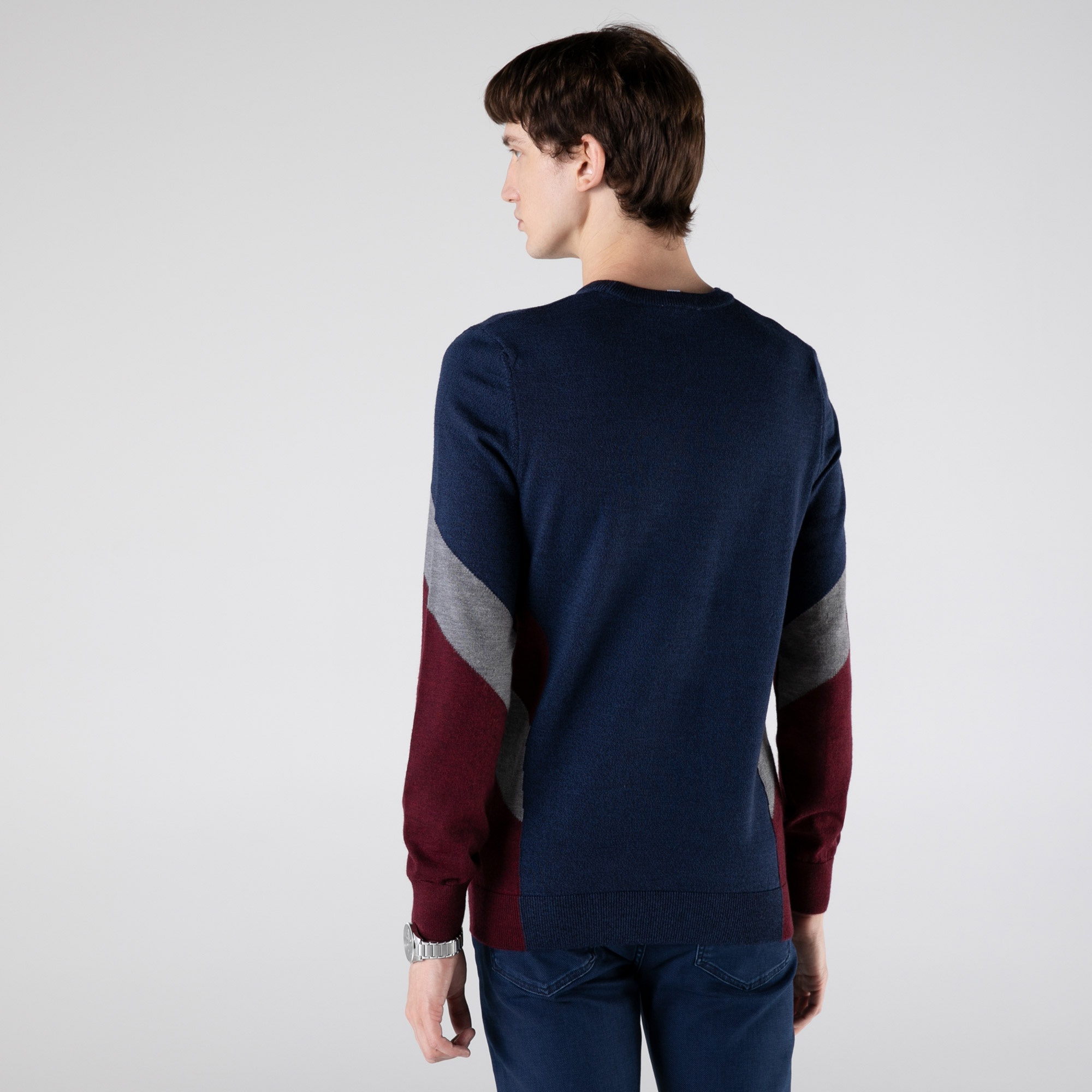 Lacoste Erkek Regular Fit Bisiklet Yaka Renk Bloklu Lacivert Kazak