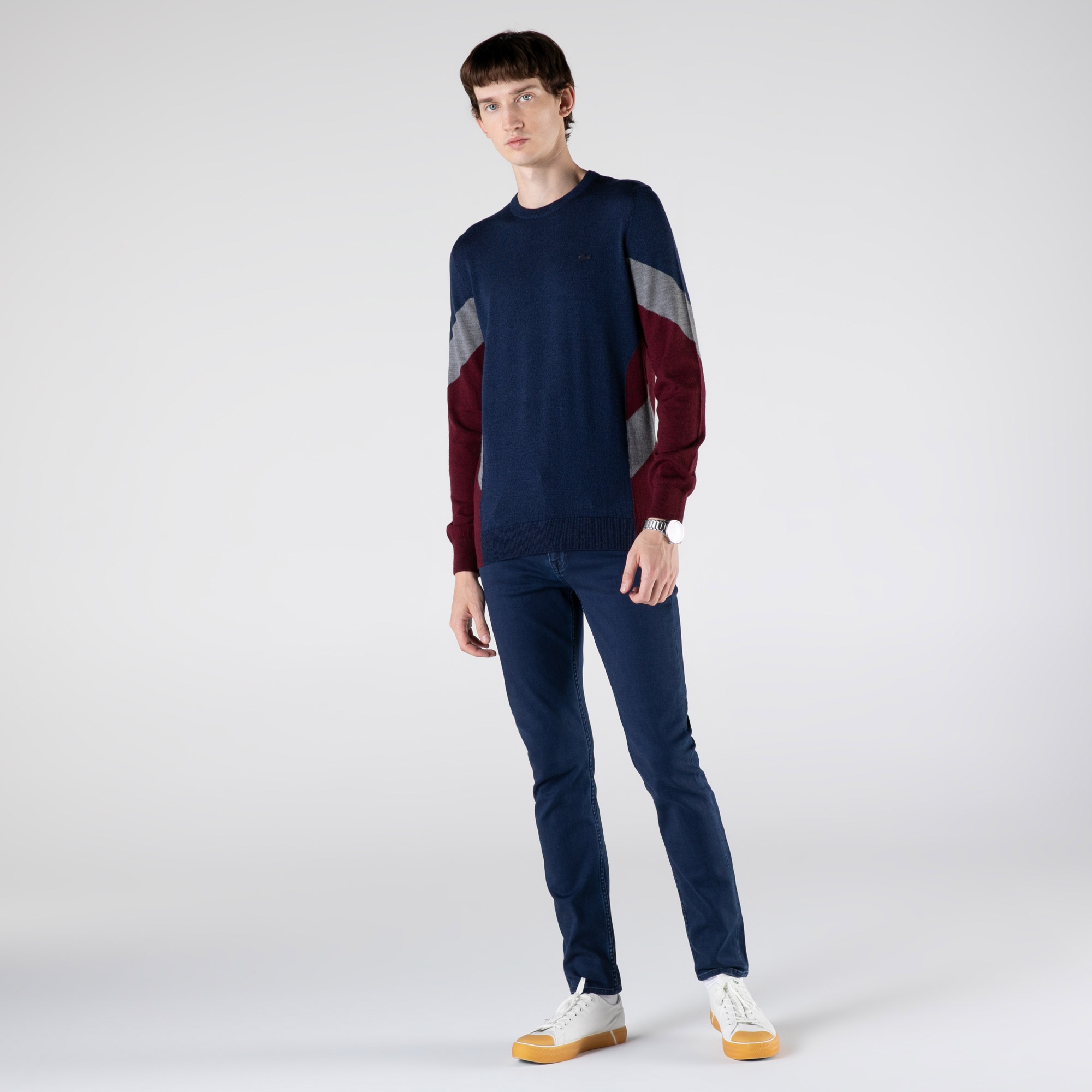 Lacoste Erkek Regular Fit Bisiklet Yaka Renk Bloklu Lacivert Kazak