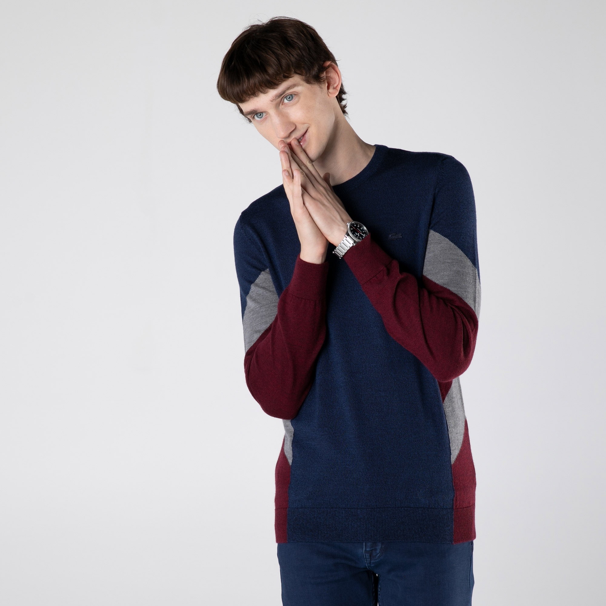 Lacoste Erkek Regular Fit Bisiklet Yaka Renk Bloklu Lacivert Kazak