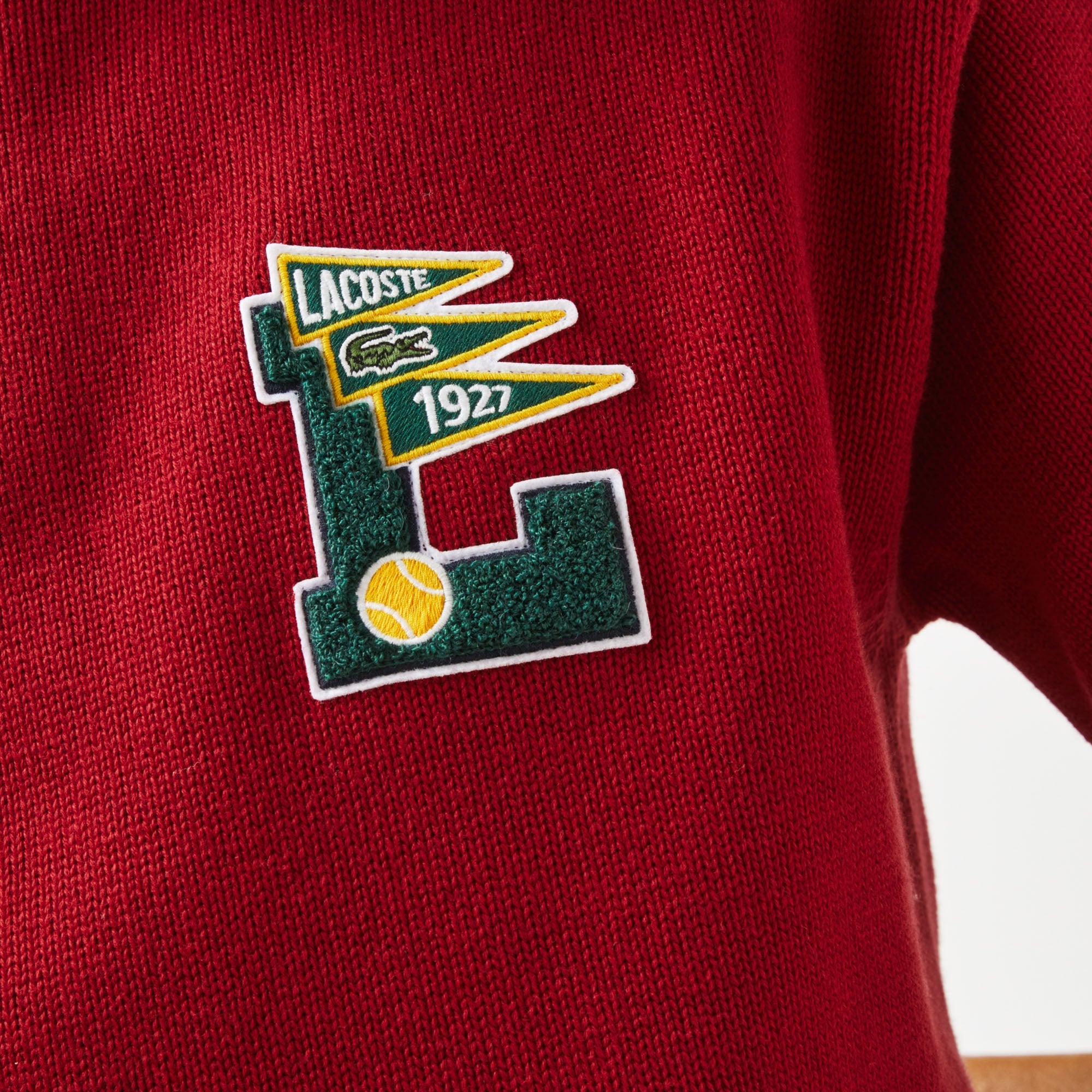 Lacoste Erkek Relaxed Fit Bisiklet Yaka Baskılı Kırmızı Kazak