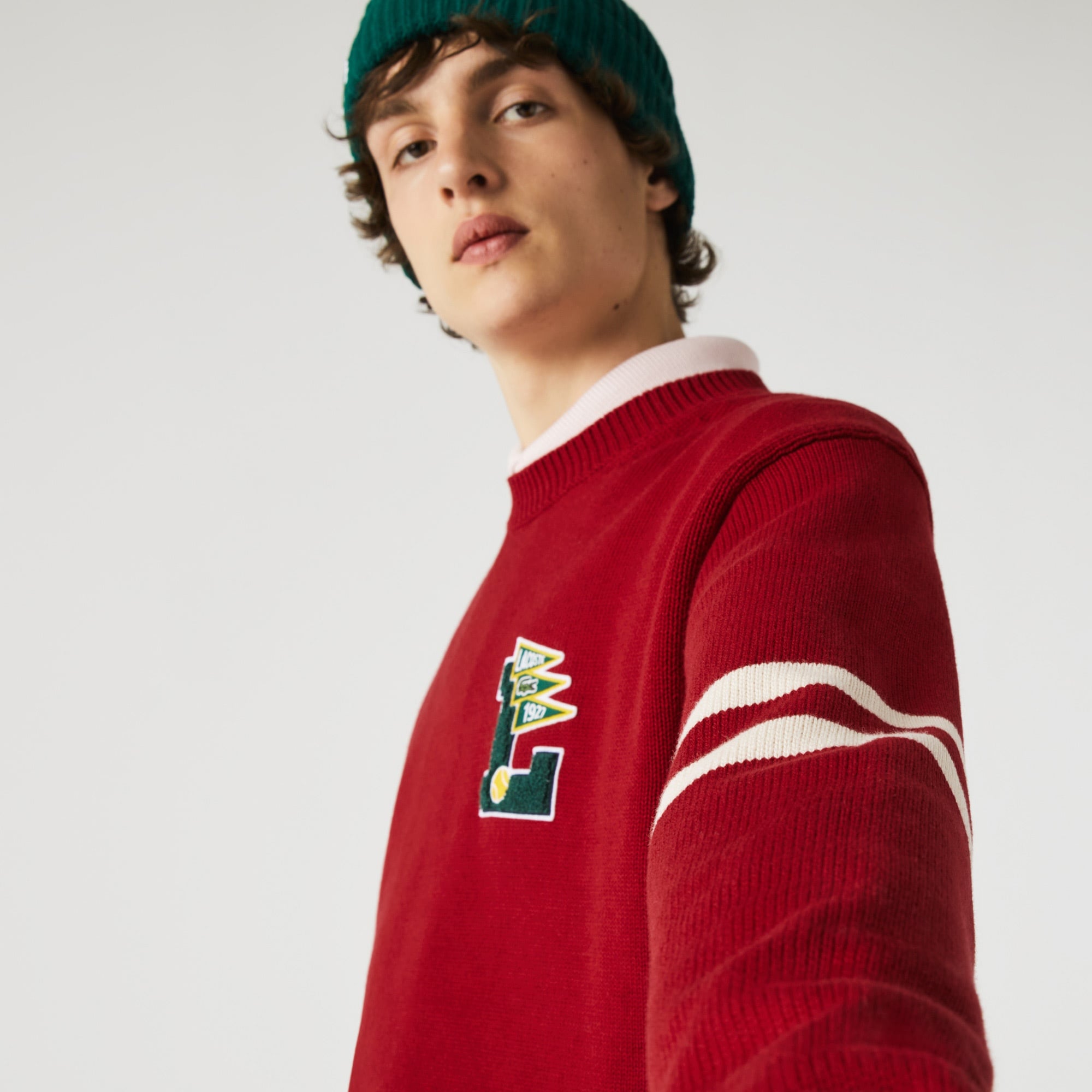 Lacoste Erkek Relaxed Fit Bisiklet Yaka Baskılı Kırmızı Kazak