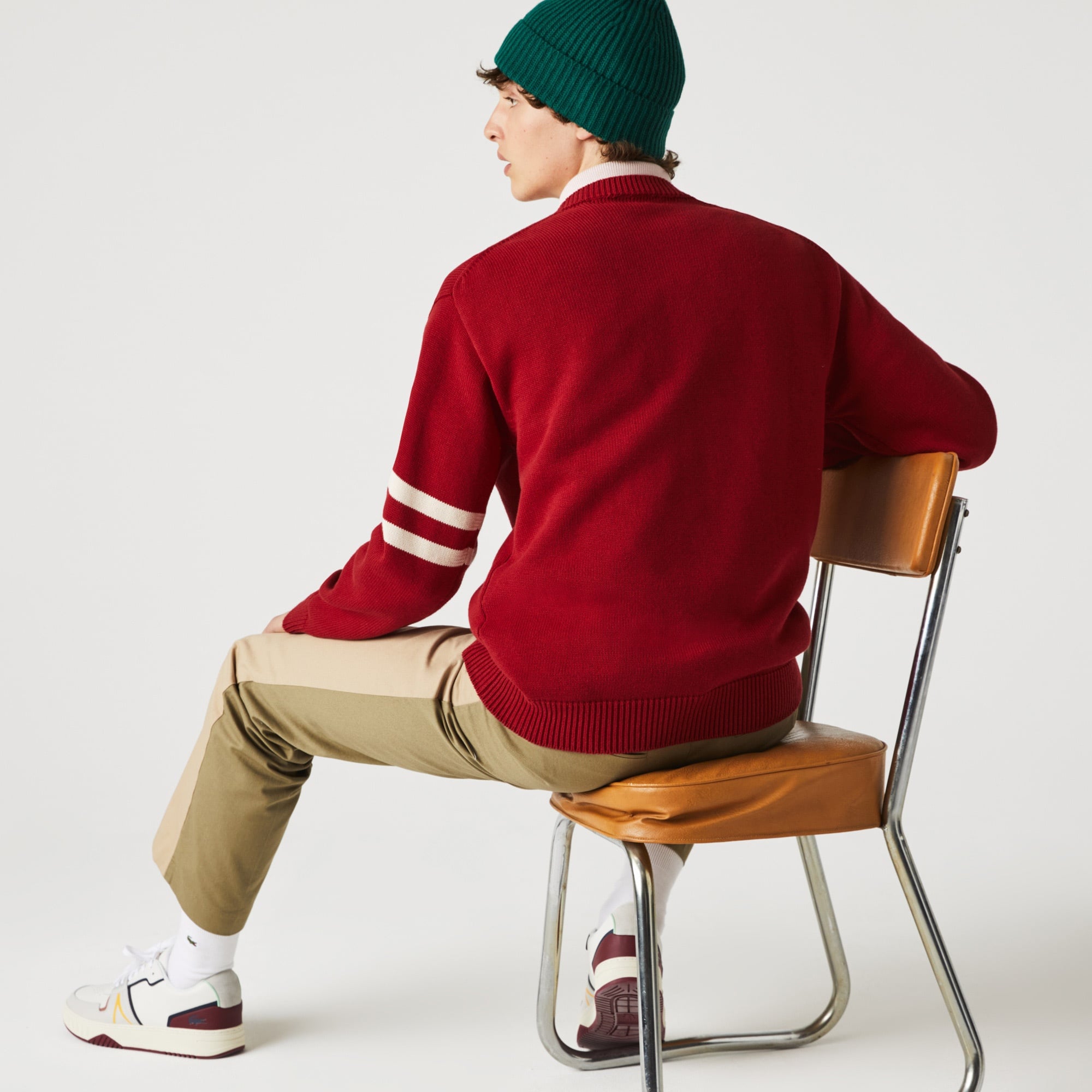 Lacoste Erkek Relaxed Fit Bisiklet Yaka Baskılı Kırmızı Kazak