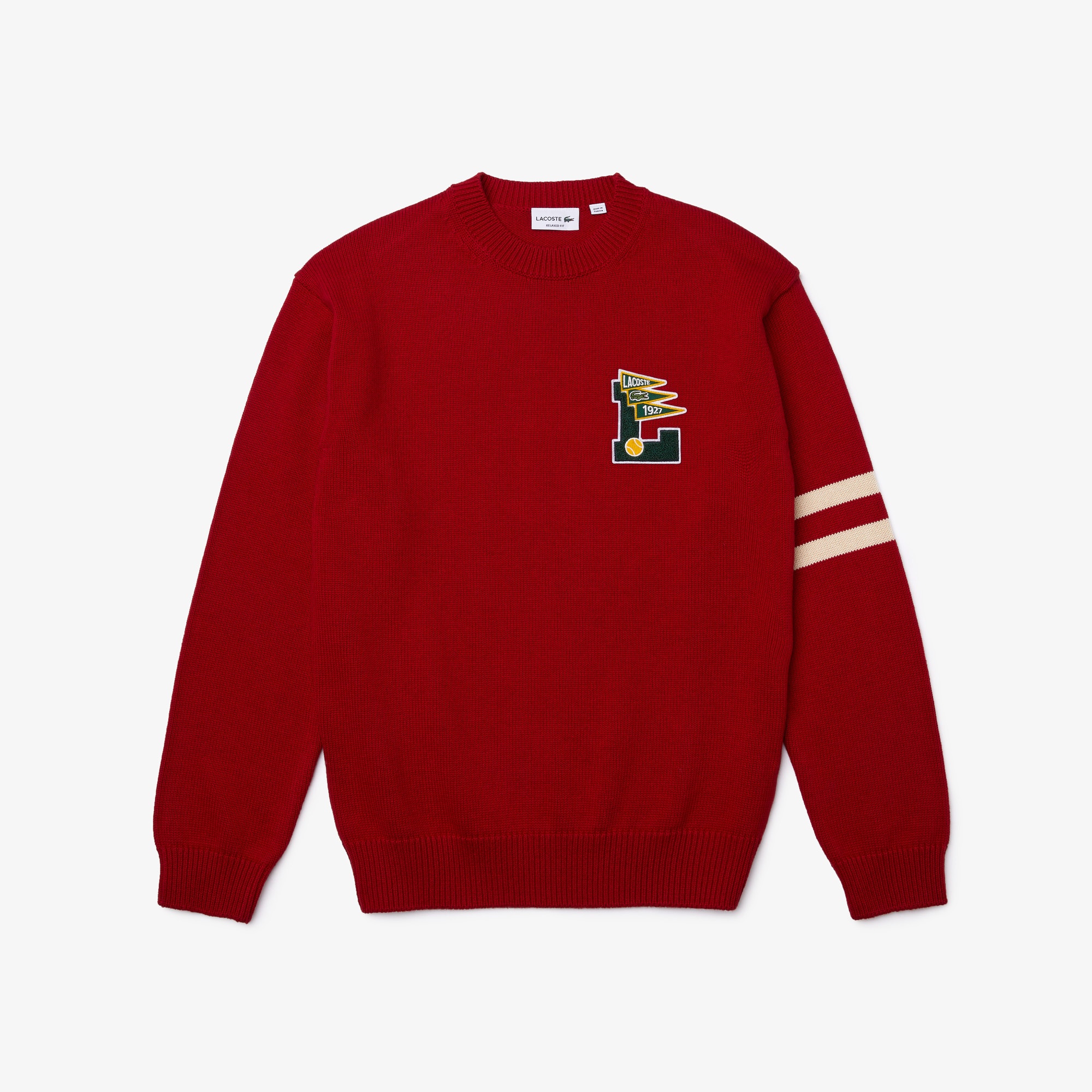 Lacoste Erkek Relaxed Fit Bisiklet Yaka Baskılı Kırmızı Kazak