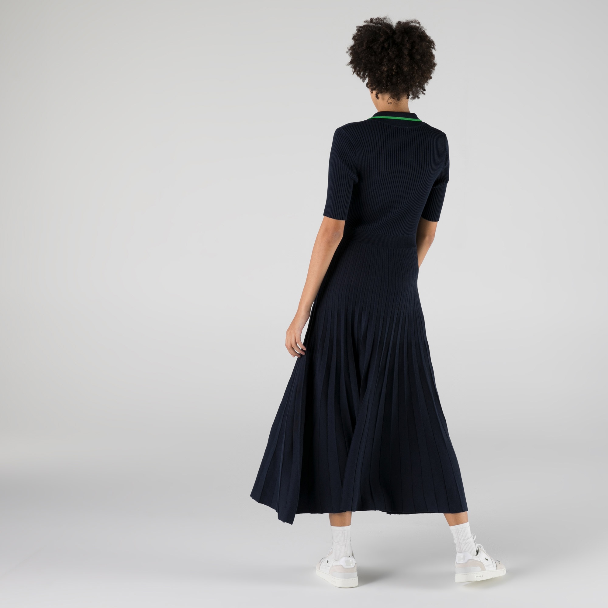 Lacoste Kadın Slim Fit Truvakar Kollu Polo Yaka Lacivert Elbise