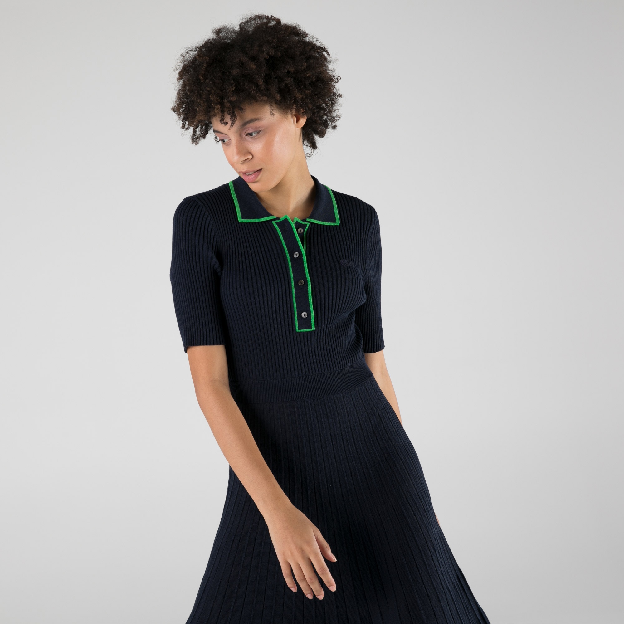 Lacoste Kadın Slim Fit Truvakar Kollu Polo Yaka Lacivert Elbise