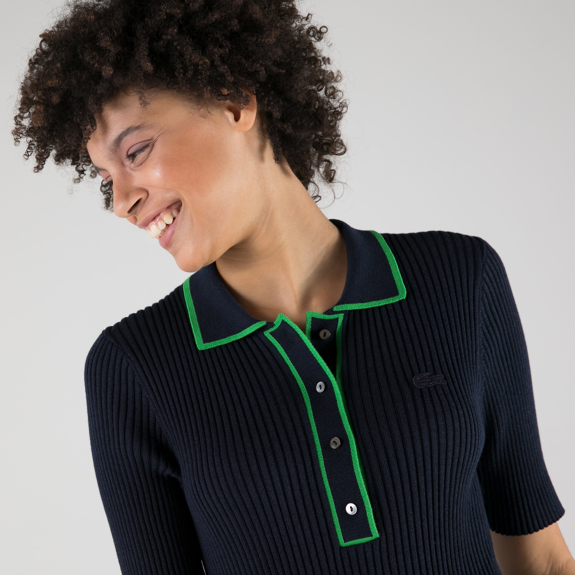 Lacoste Kadın Slim Fit Truvakar Kollu Polo Yaka Lacivert Elbise