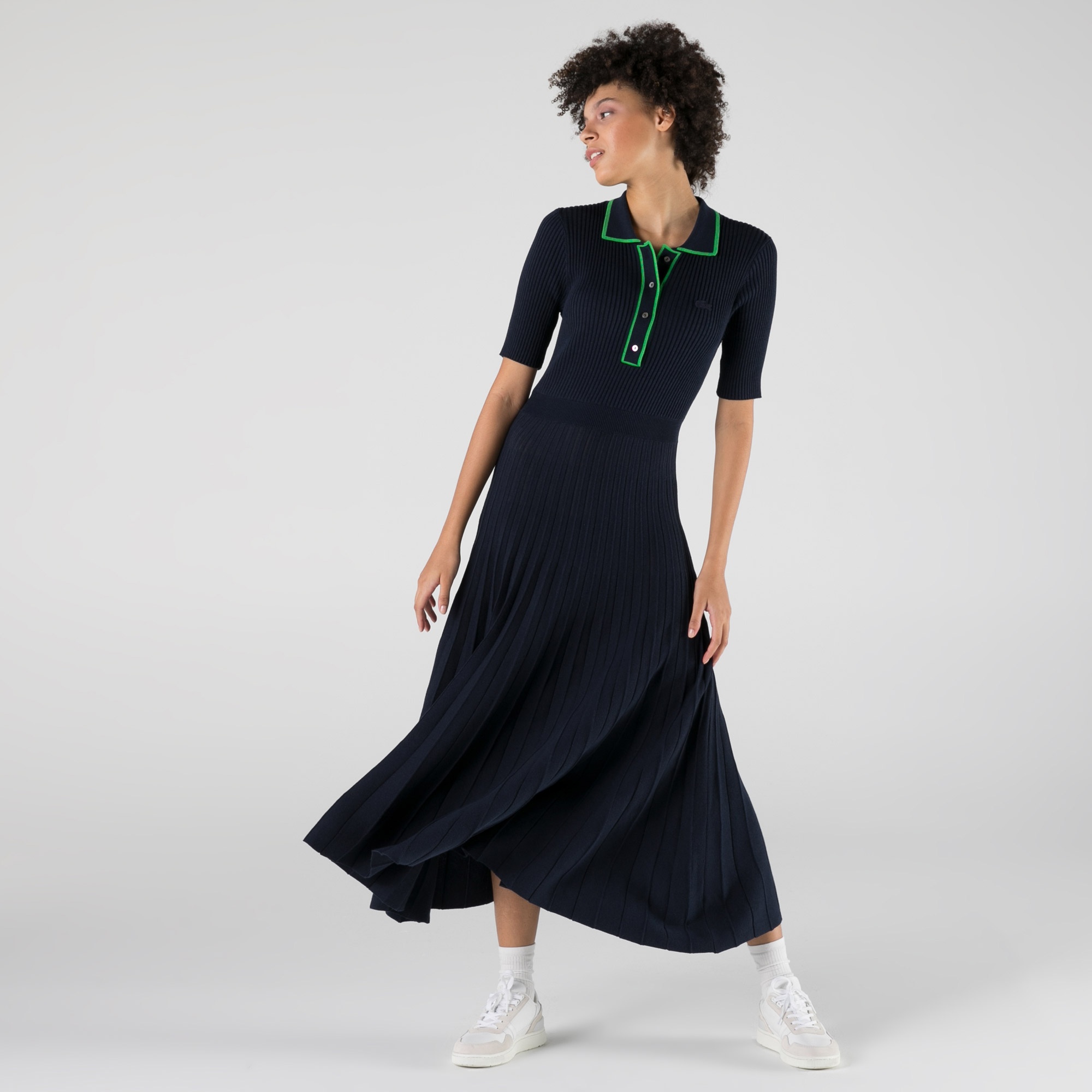 Lacoste Kadın Slim Fit Truvakar Kollu Polo Yaka Lacivert Elbise