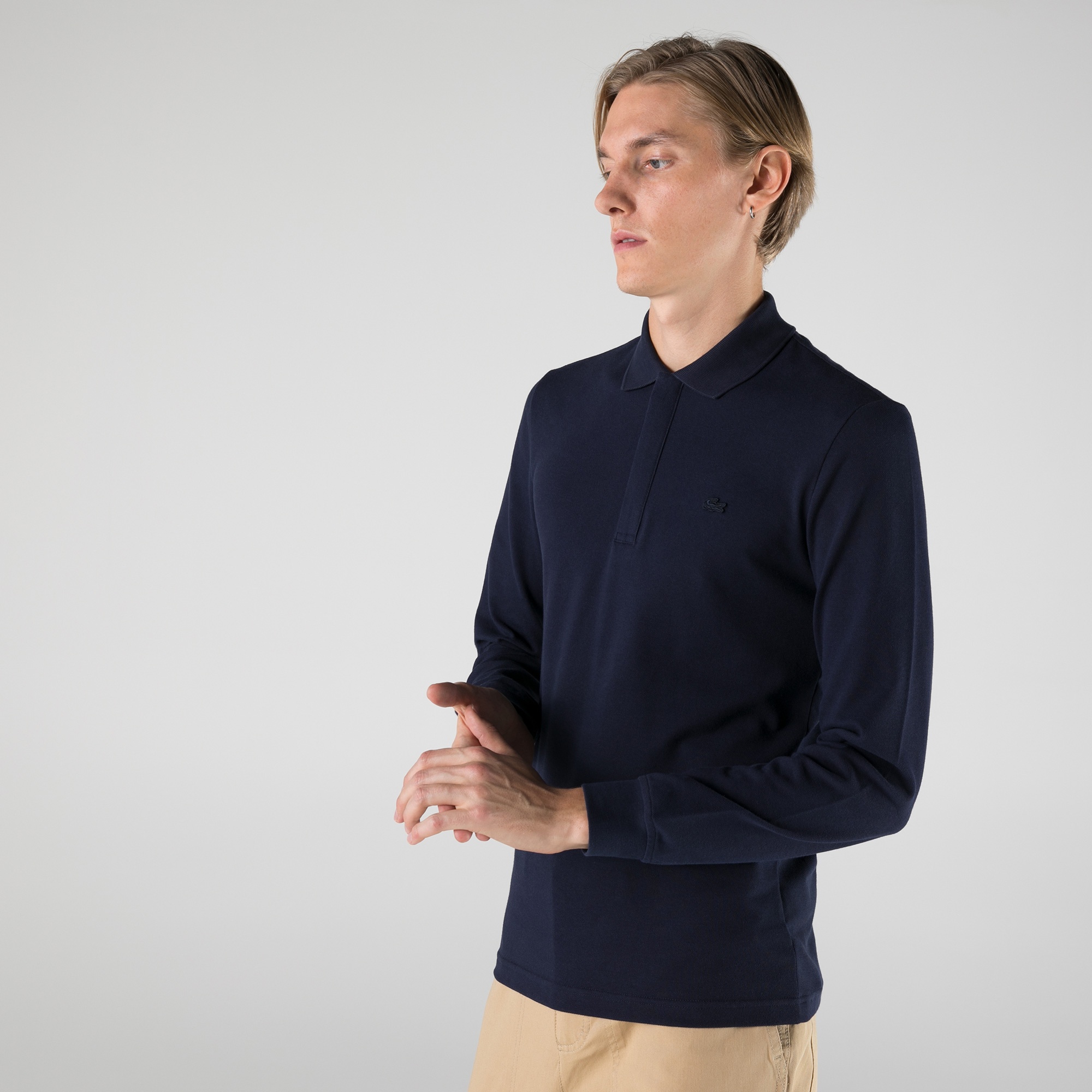 Lacoste Erkek Slim Fit Uzun Kollu Yarım Fermuarlı Lacivert Polo