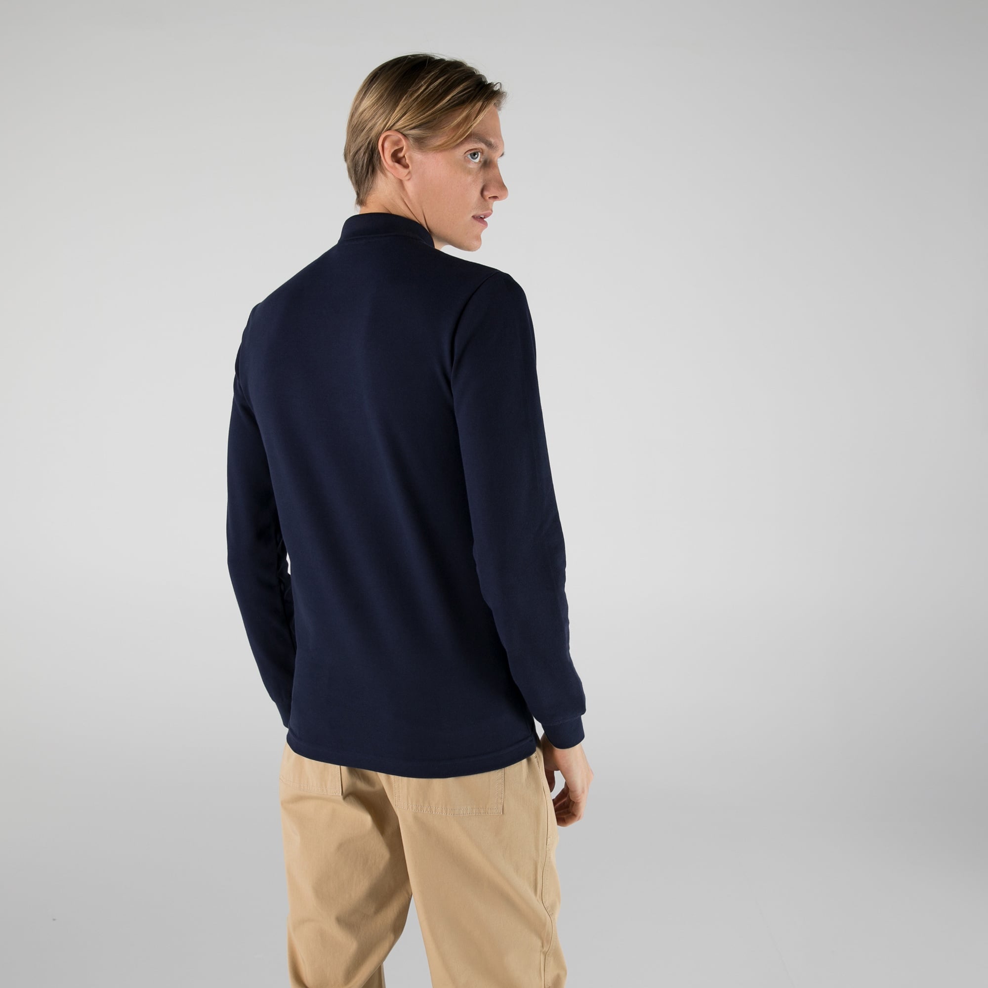 Lacoste Erkek Slim Fit Uzun Kollu Yarım Fermuarlı Lacivert Polo