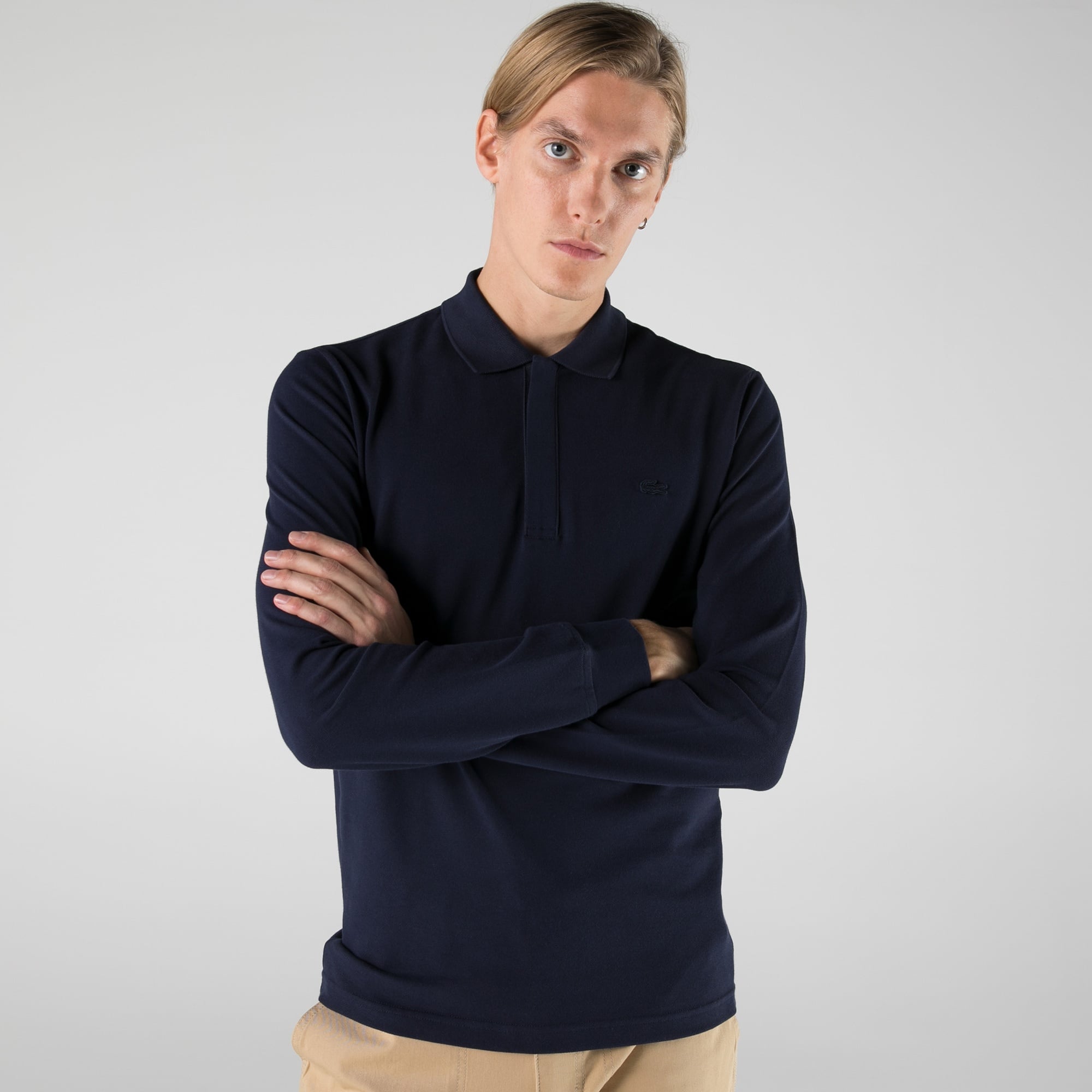 Lacoste Erkek Slim Fit Uzun Kollu Yarım Fermuarlı Lacivert Polo