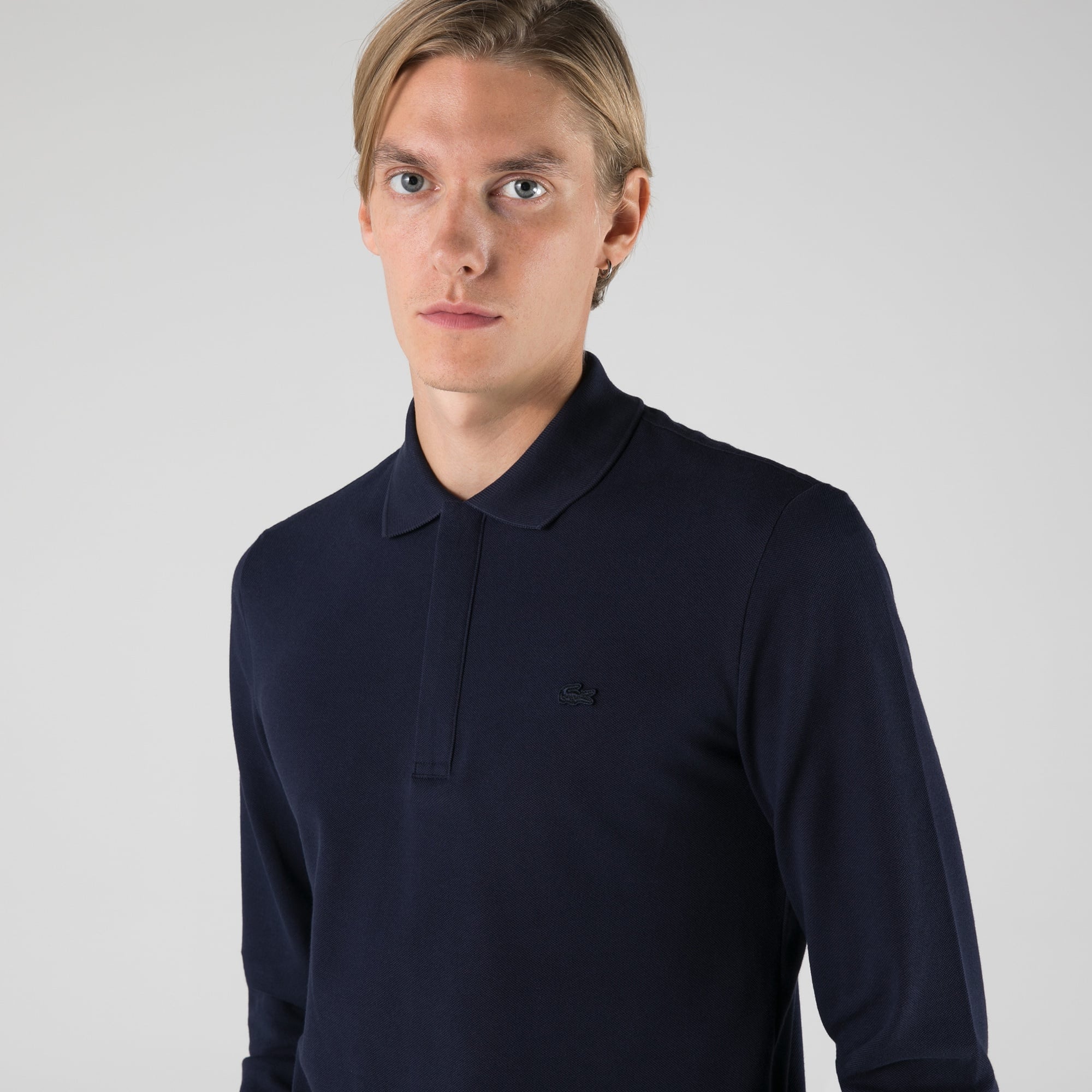 Lacoste Erkek Slim Fit Uzun Kollu Yarım Fermuarlı Lacivert Polo