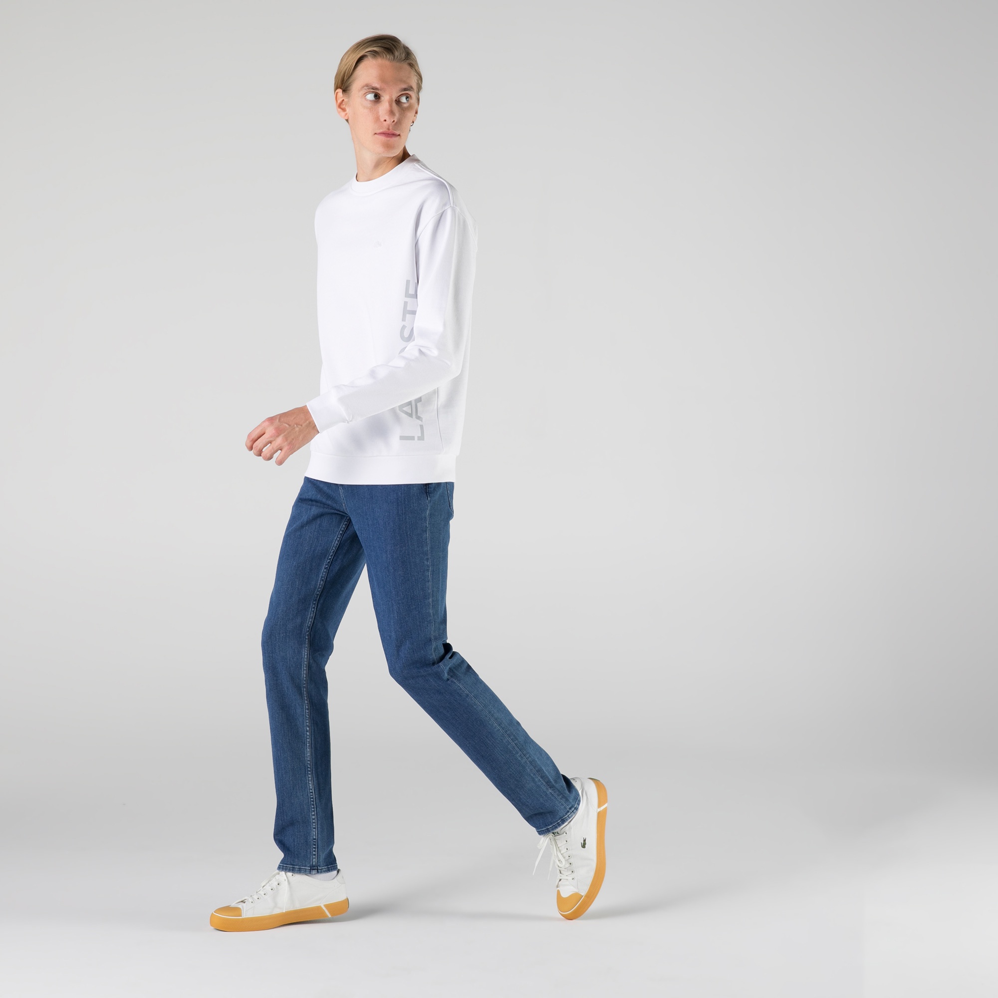 Lacoste Erkek Slim Fit Bisiklet Yaka Baskılı Beyaz Sweatshirt