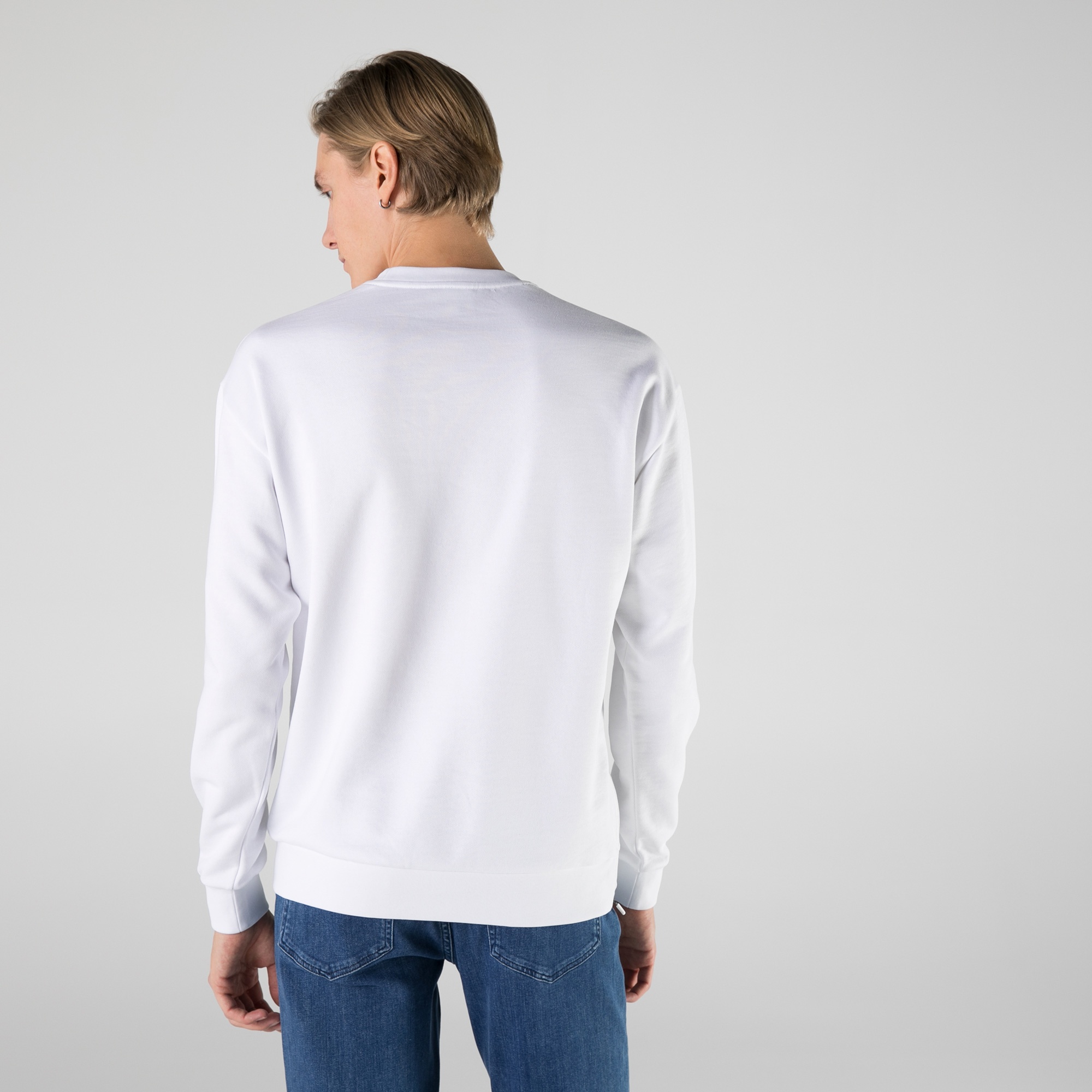 Lacoste Erkek Slim Fit Bisiklet Yaka Baskılı Beyaz Sweatshirt